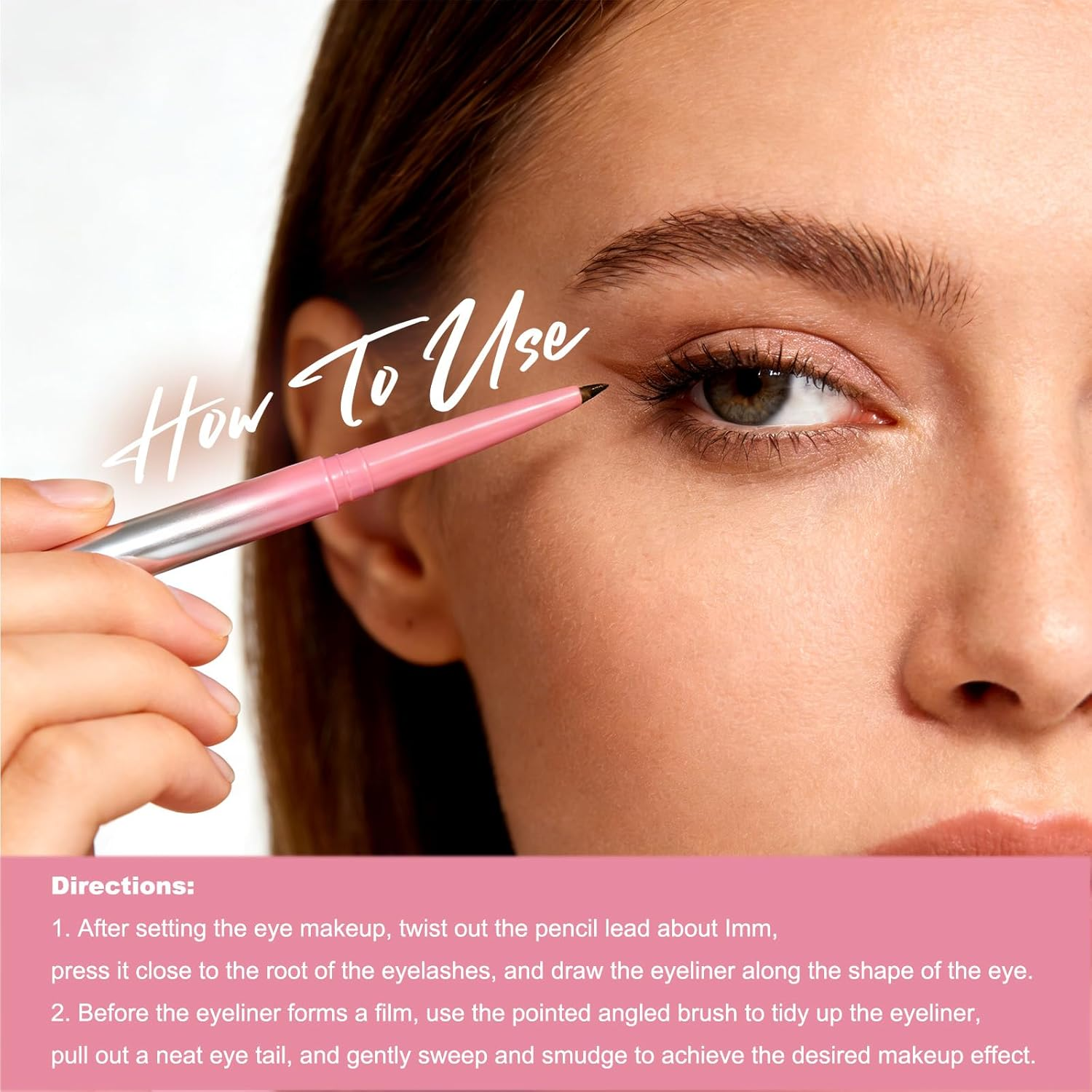 U-Shinein Eyeliner Pen with Bent Blending Brush & Built-In Sharpener, Dual-Ended Precision Eyeliner Waterproof for Smooth Application & On-The-Go Sharpening Long Lasting Brown - Brown image number 3