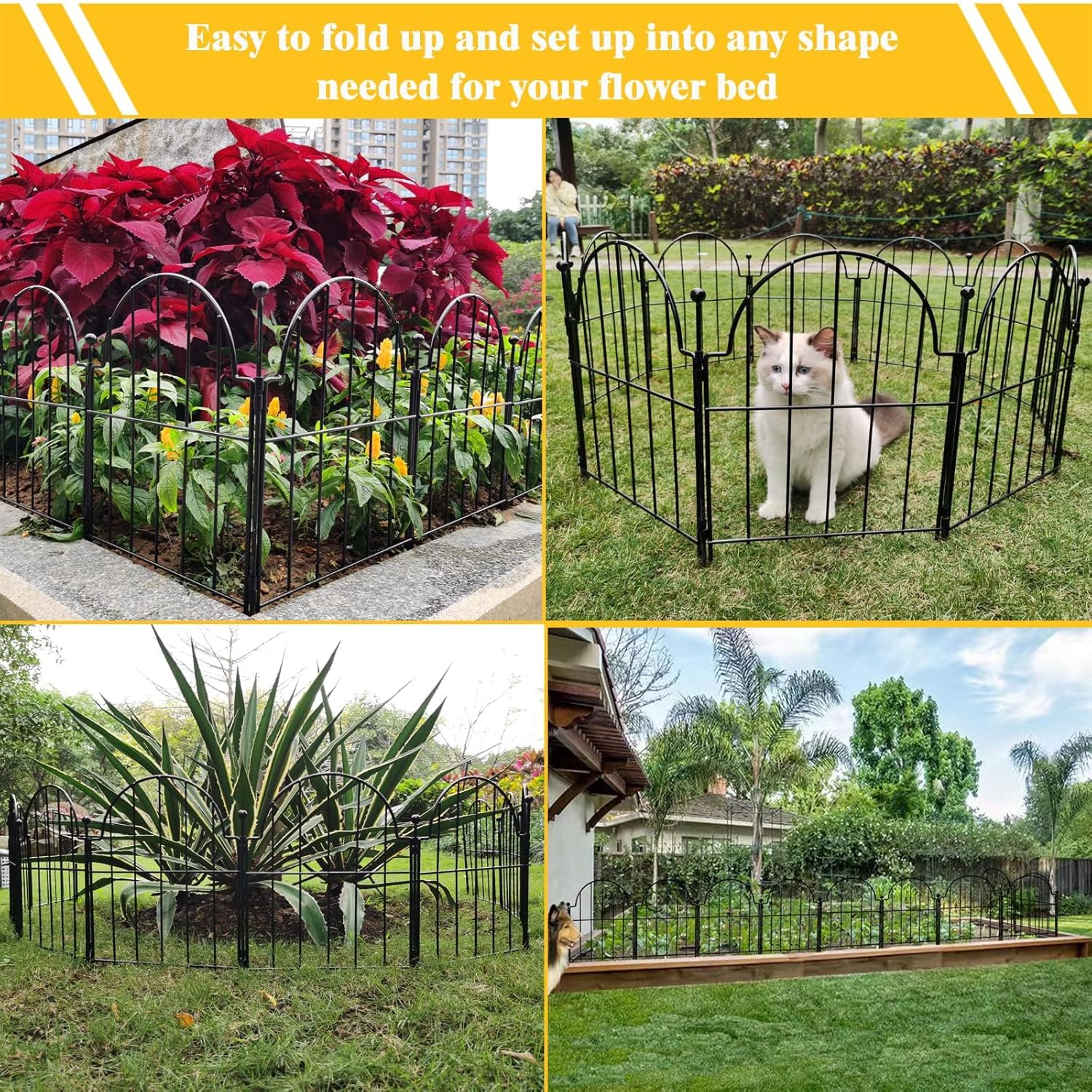 Garden Fence, 22 In(H) X 10.83 Ft(L) Arched Rustproof Metal No Dig Fence Garden Fence Border, Ground Stake Animal Barrier Fence for Rabbit Dog, Outdoor Decor for Yard & Patio - 10Pcs, 10.83Ft image number 4