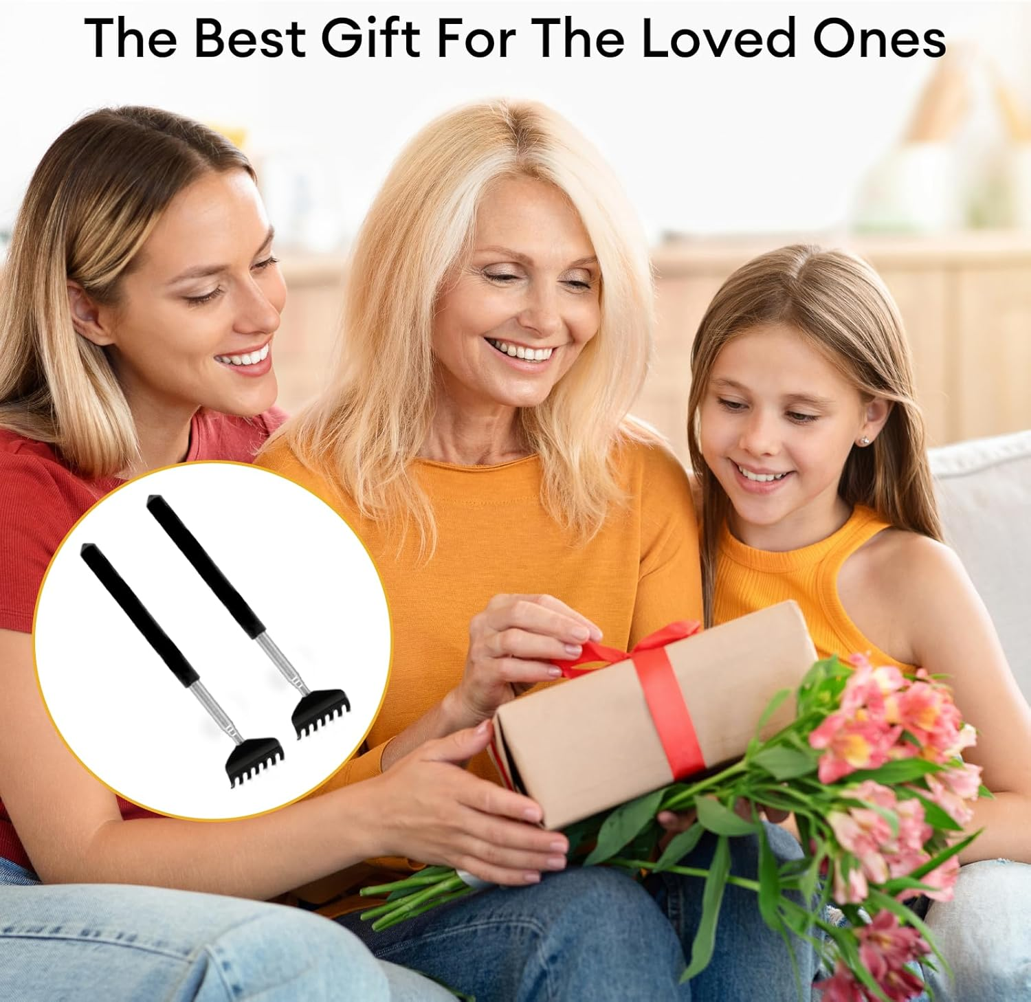 Ozessence 2 Pcs Back Scratcher, Portable Stainless Steel Telescoping Back Scratcher Pack for Adults Men Women Gifts, Itch Relief Tool with Rubber Handle (21-68Cm) (2 Pcs) image number 2