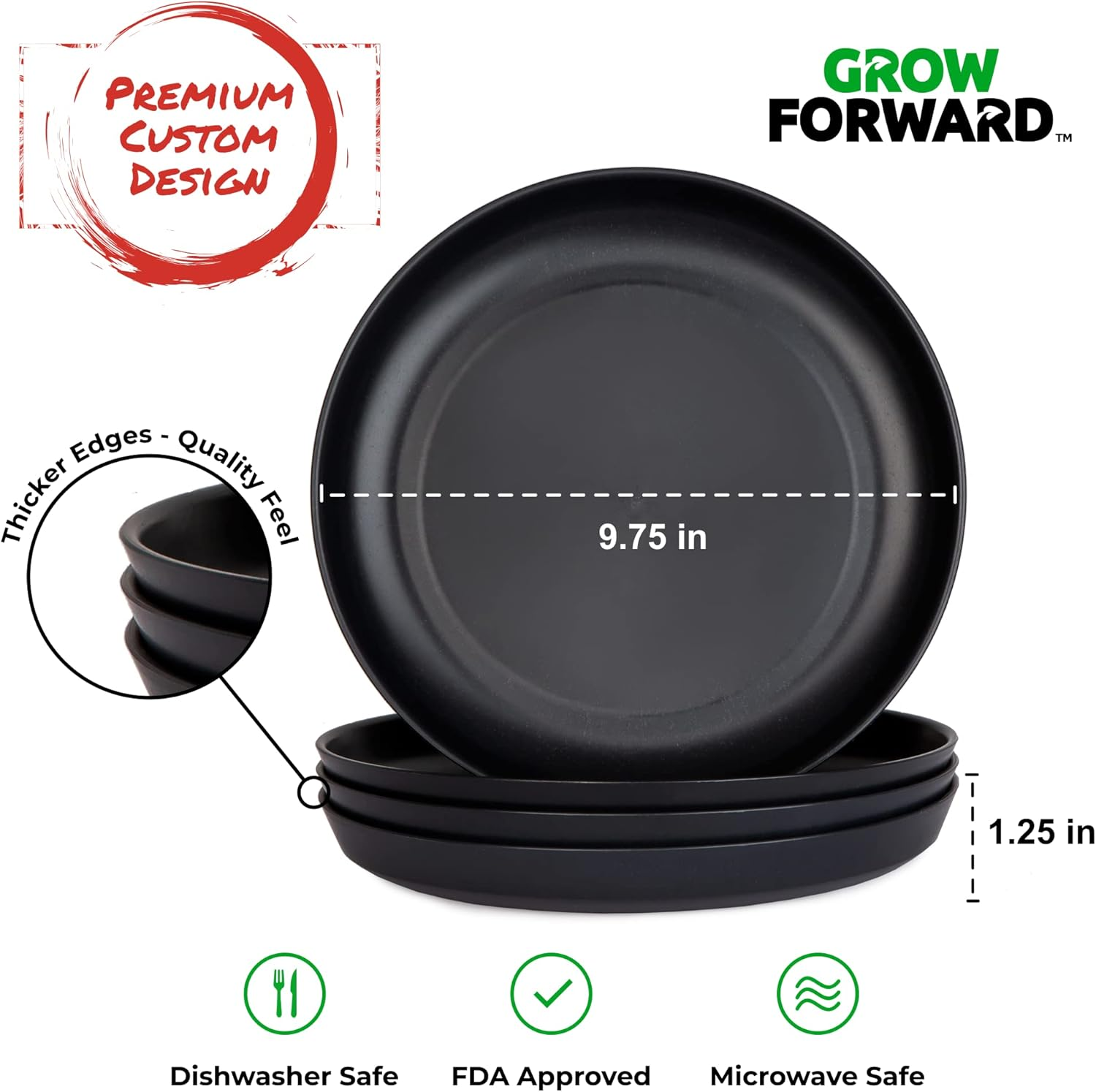 Grow Forward Premium Wheat Straw Plates and Bowls Sets - 8 Unbreakable Microwave Safe Dishes - Reusable Wheat Straw Dinnerware Sets - Plastic Plates and Bowls Alternative for Camping, RV - Midnight image number 3