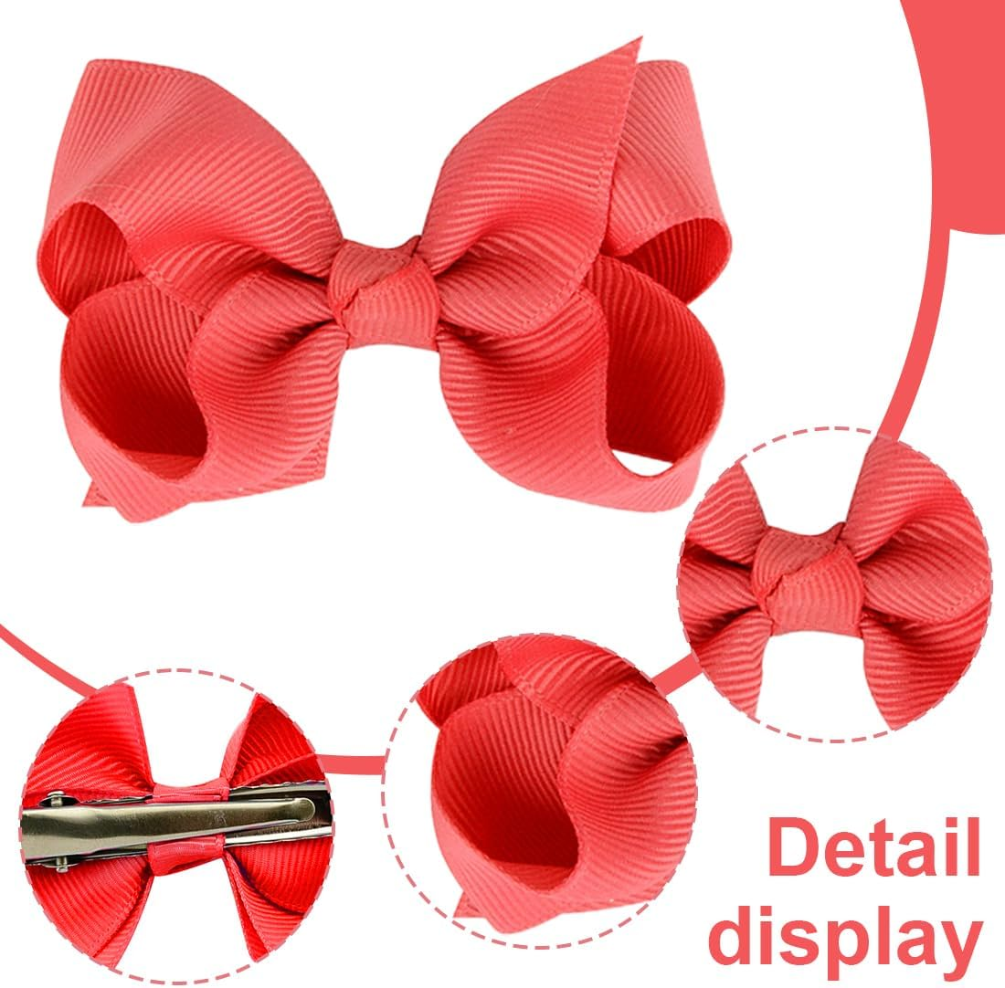 YOCDNOV Pack of 6 Bows Hair Clips - Ponytail Clips 3 Inches, Duckbill Hair Bow for Teenage Girls Hair Accessories (Coral Red + Pink + Nude Pink) image number 2