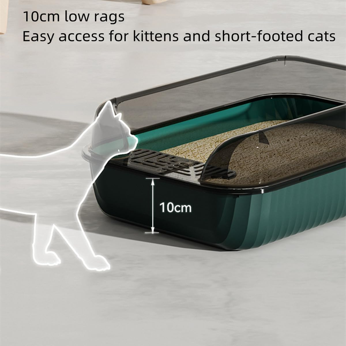 Deep Pan Large Cat Litter Box, Deep Pan Litter Pan, Spacious Size for Large Cats, Washable, BPA Free, 20 * 14In（Free Scoop） (Green) - Blue image number 7