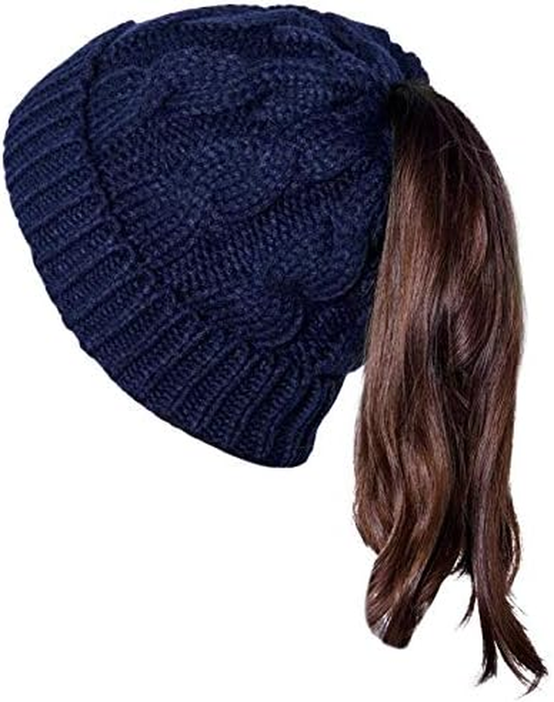 Chalier Ponytail Messy Bun Beanie Winter Crochet Ponytail Hole Hat for Women image number 1