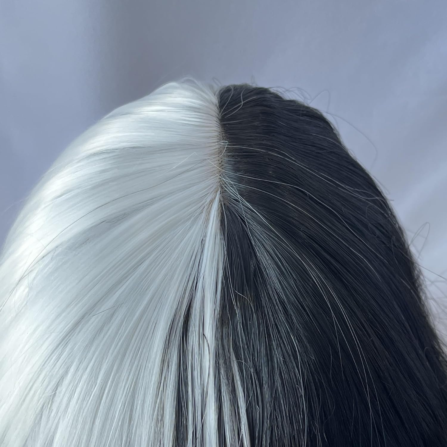 Black Short Bob Wig,Black White Wig Short Curly Half Black White Wigs with Bangs for Women Natural Looking for Party Halloween Costume Cosplay Party Daily Use (Black White, One Size)