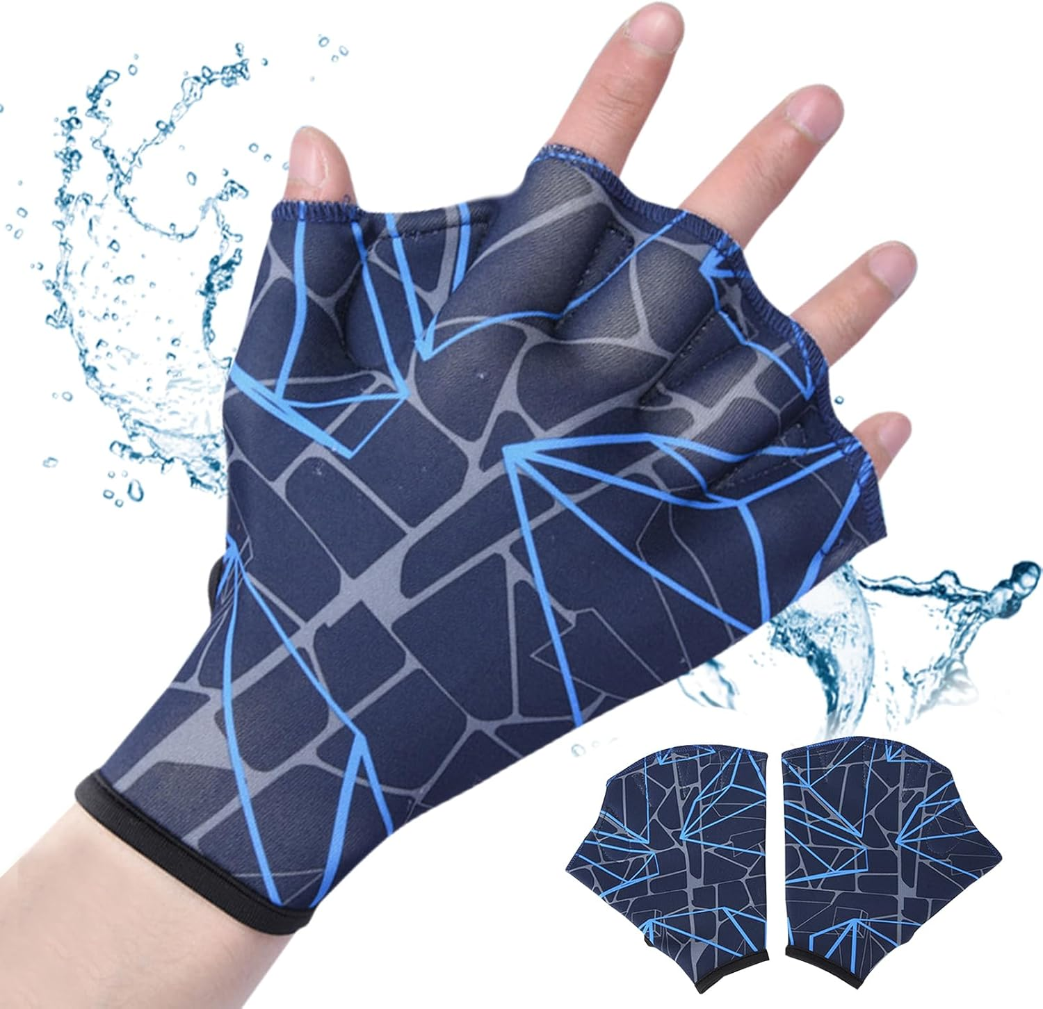 Webbed Swim Gloves, Nylon Swimming Gloves, Water Training Hand Webbed Hands, Dive Hand Equipment for Water Aerobics, Aquatic Fitness and Swim Training Shwing image number 3