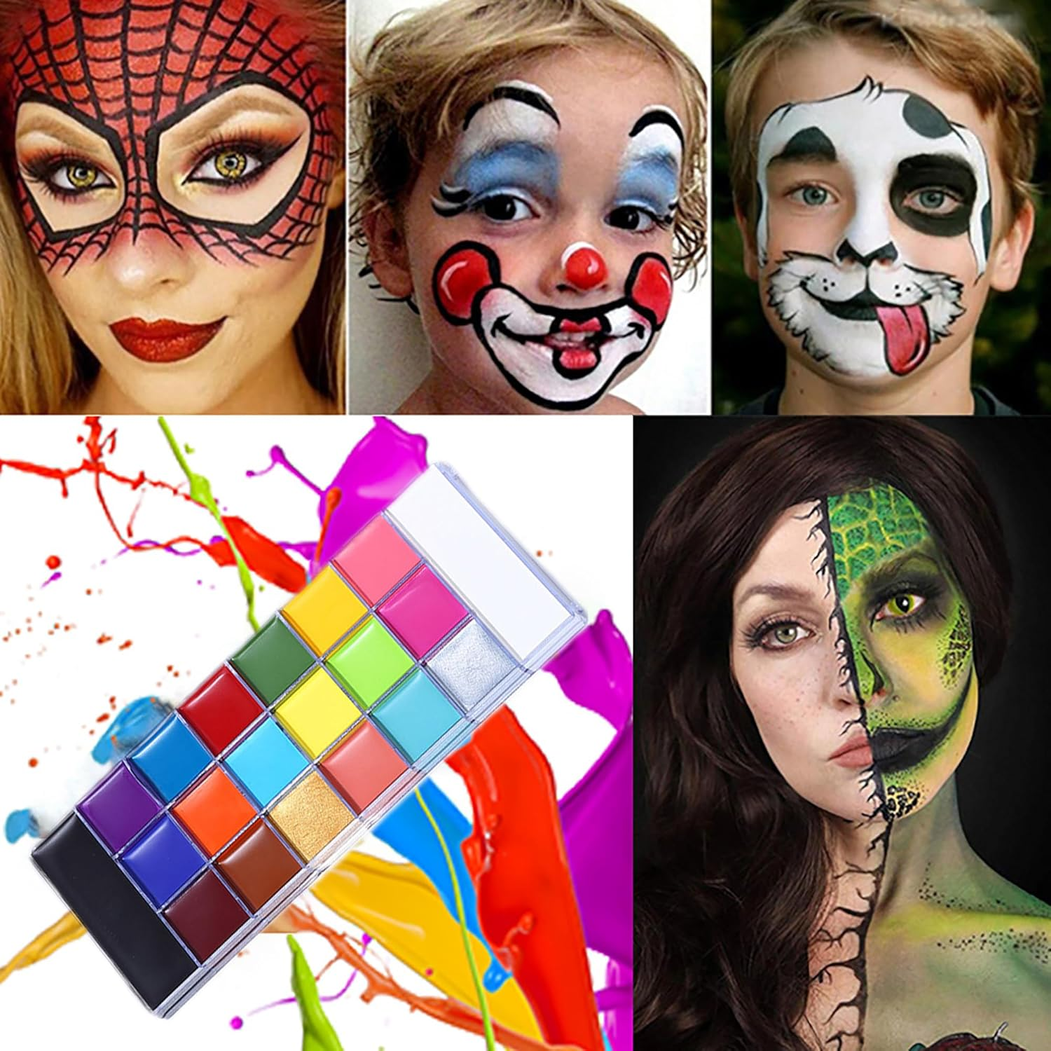 Face Body Paint Palette with 20 Vibrant Colors,Professional Long Lasting Non Toxic Oil Based Makeup for Halloween Carnival Cosplay Theatre Party Face Painting
