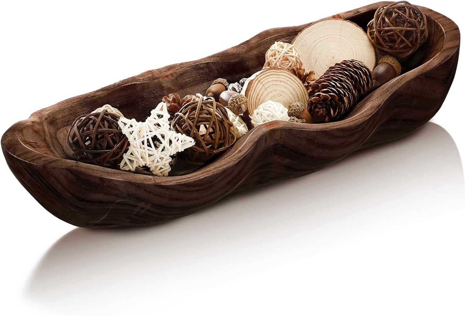 Nuogo 1 Pack 16 Inch Wavy Live Edge Dough Bowl Large Size Wood Rustic Dough Bowl Decorative for DIY Farmhouse Home Supplies Kitchen Decoration(Light Color)