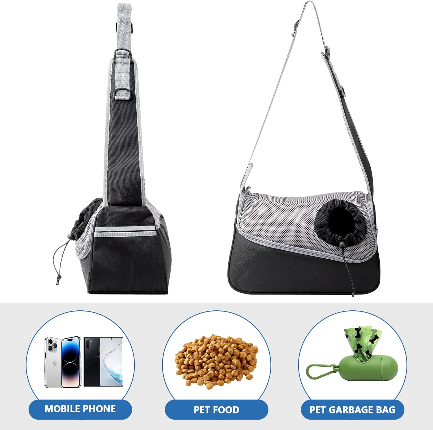 Dog Carrier Bag Adjustable Pet Shoulder Bag for Small Dog and Cat Breathable Pet Sling for Outdoor Walking Activities (Black, Load Capacity up to 5 Kg) image number 3