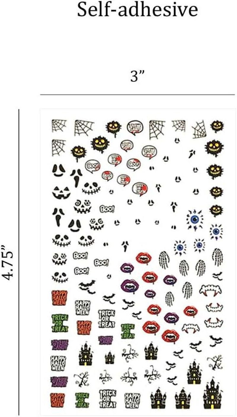 Winstonia Halloween Nail Stickers Decals Bundle Set, 150++ Pieces, Easy Manicure Decorations Fall Creepy Pumpkin Black Cats Witch Bats and More