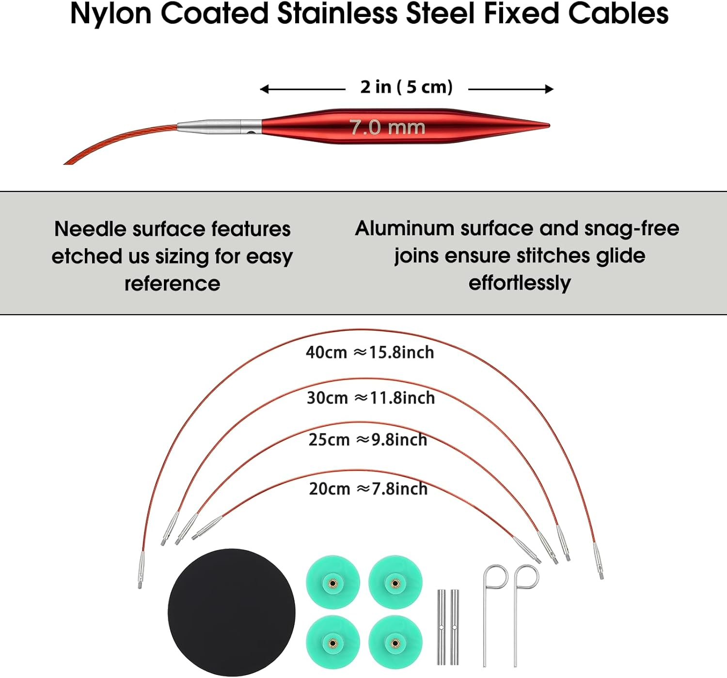 Guclud Short Interchangeable Knitting Needles Set 2-Inch Shorties Circular Knitting Needles for Sock, Sizes US 2.5, 3, 4, 5, 6, 7, 8, 9, 10, 10.5, 11 with Cables, Accessories and Case (12 Pairs)