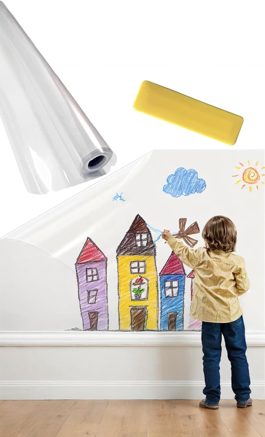 Honwor Transparent Removable Electrostatic Wall Protector Film - Self-Adhesive Protective Cover for Walls, Easy Peel & Stick Installation, No Residue, Scratch & Scuff Guard image number 4