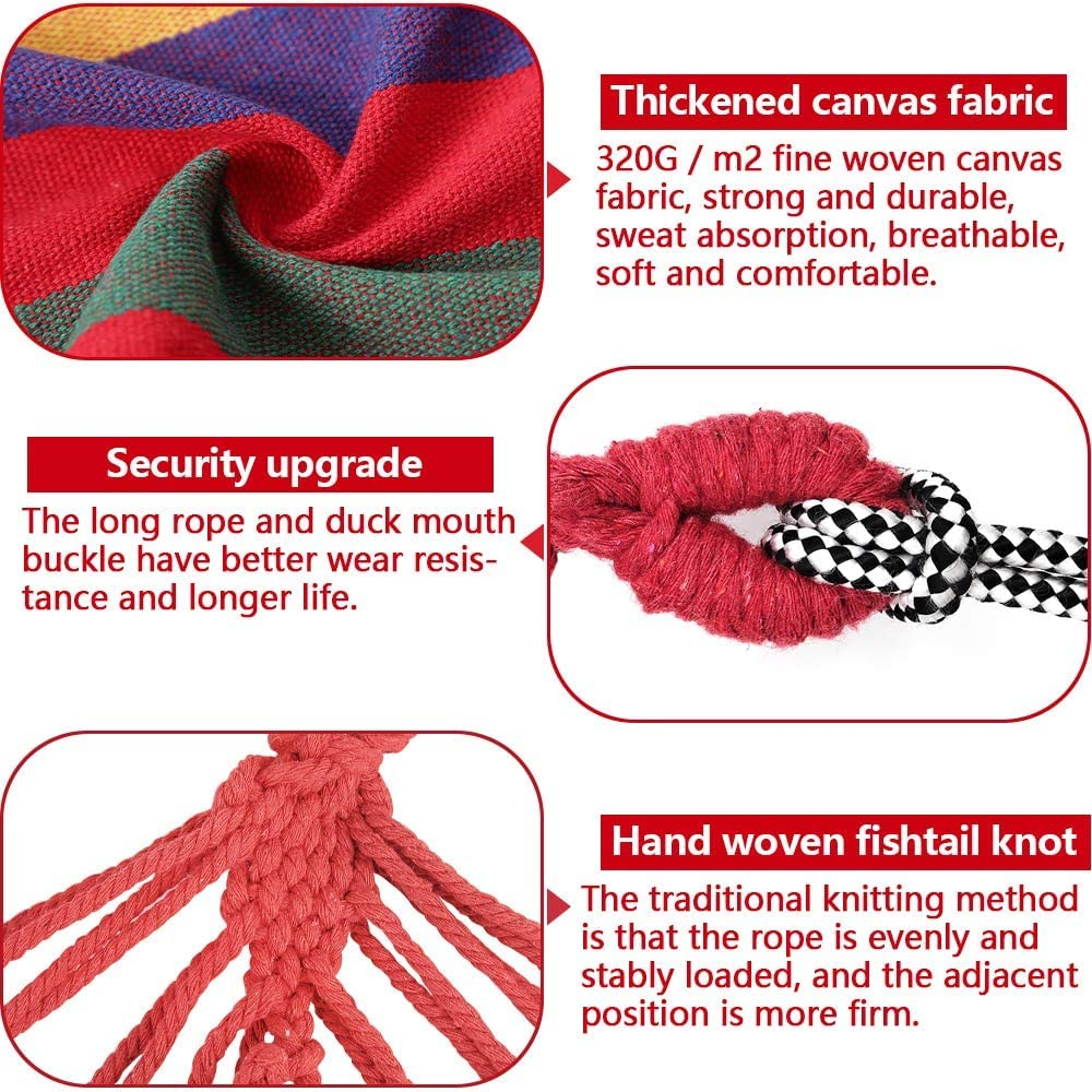 Hammock Colorful Multifunctional Camping Hammock, 8.5Ft X 5Ft Portable Double Parachute Hammock with Tie Rope Canvas Travel Hammocks for Outdoor Beachpatio Porch Garden Backyard Lounging (Red Stripe) image number 4