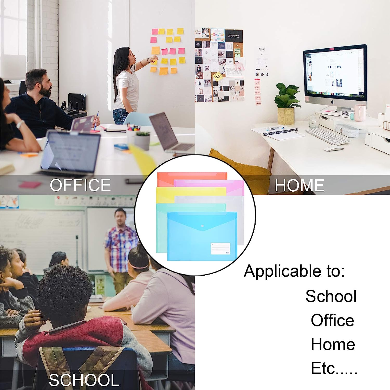 ZCZN 24 Pack Plastic File Folder Envelopes with Label Pocket, 6 Transparent Assorted Colours Document Folders image number 3