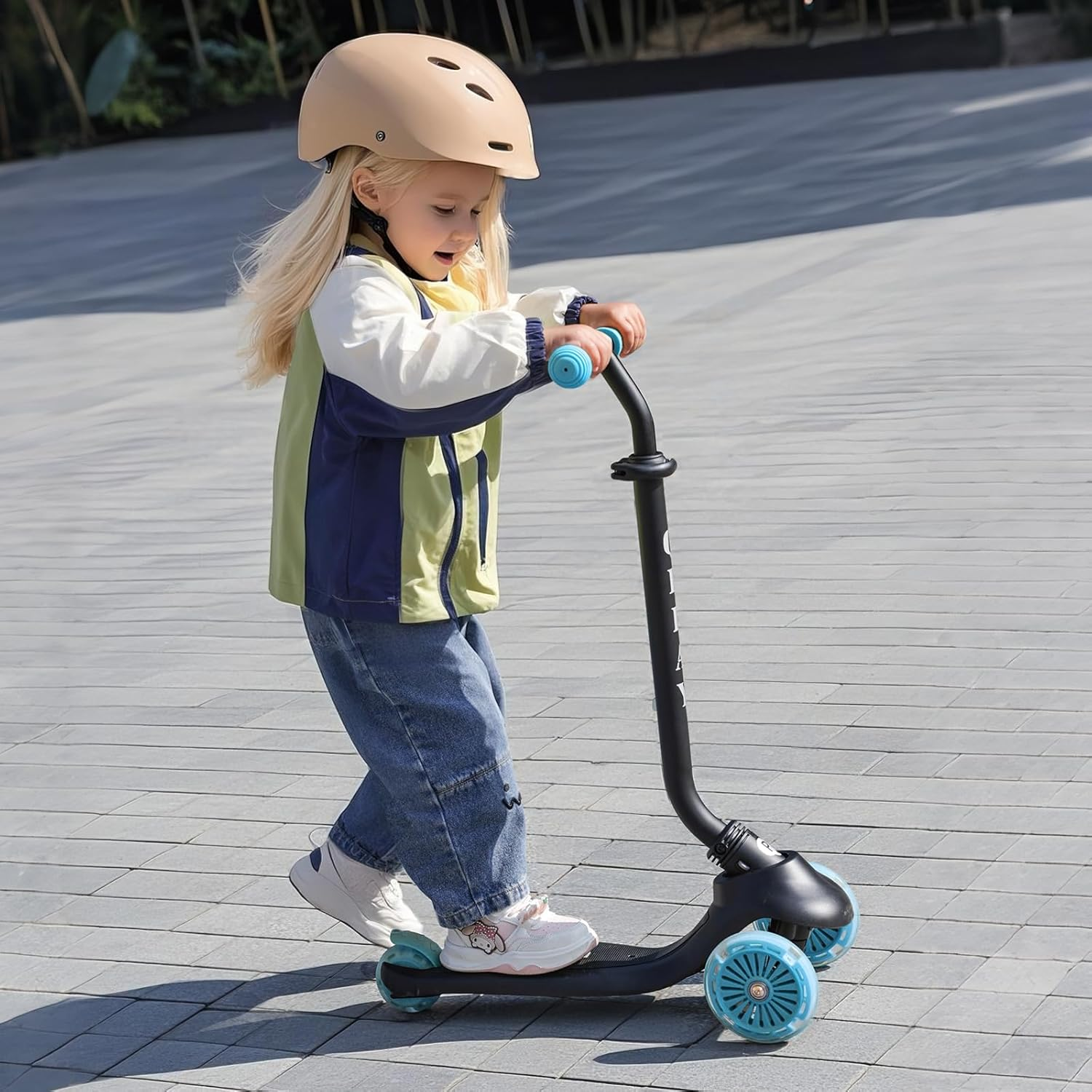 Kids Kick Scooter Ages 1 to 6 | up to 110 Lbs | 3 Wheel Scooter with Adjustable Push Handle Height,Lights on Deck & Wheels,Toddler Ages 2 to 5 Boys & Girls Gifts Ride-On Toys image number 1