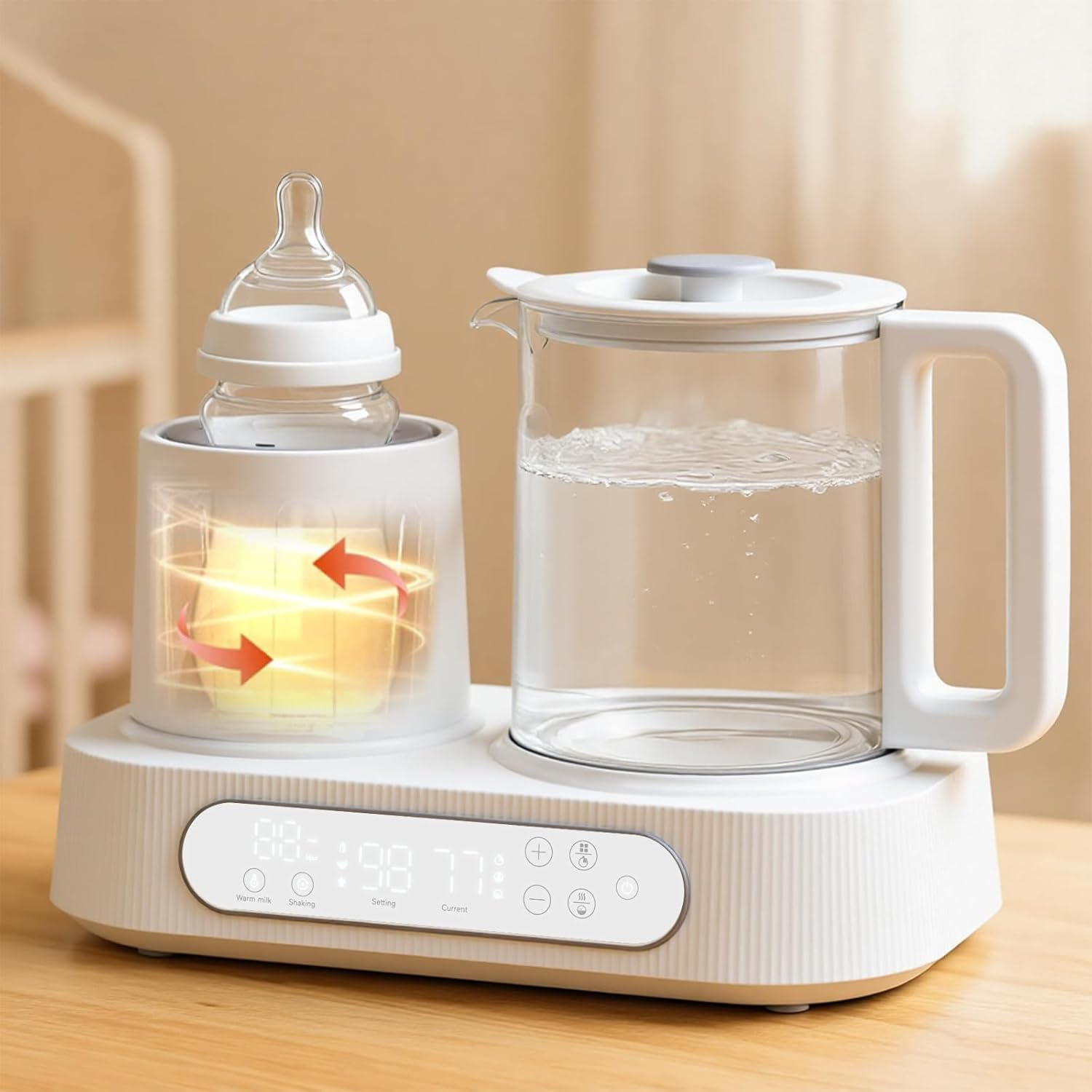 Advwin 2 in 1 Baby Bottle Milk Warmer & Shaker, Fast for Breastmilk & Formula, with Accurate Temperature Control, LCD Display, Timer, Off-Center & Smart Dual-Direction Mixing, Fits All Bottles image number 4