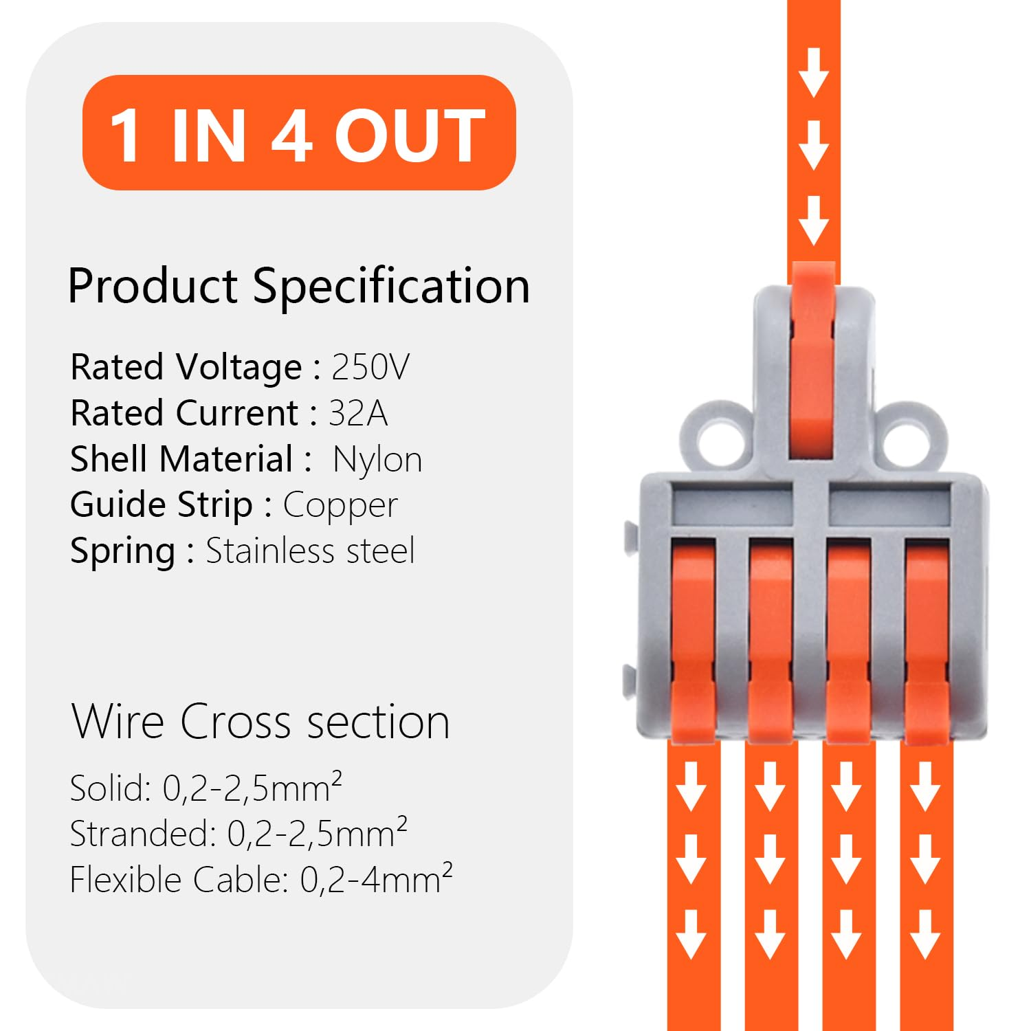 XALXMAW 14Pcs Lever Wire Connectors, 1 in 4 Out DIY Mini Quick Terminal Block Compact Splice Electrical Connectors, 24-12 AWG image number 5