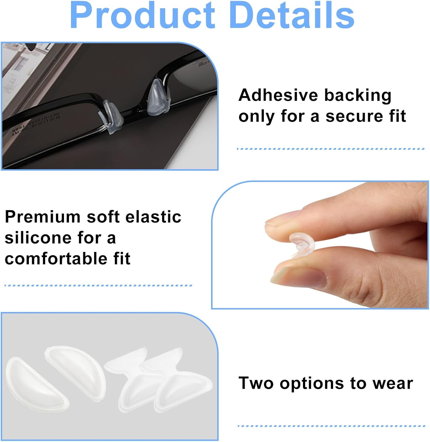 20 Pairs Eyeglass Nose Pads, Clear Silicone Anti-Slip Adhesive Nose Cushions for Glasses, Comfortable Fit for Sunglasses & Optical Frames (Includes 2 Styles) image number 2