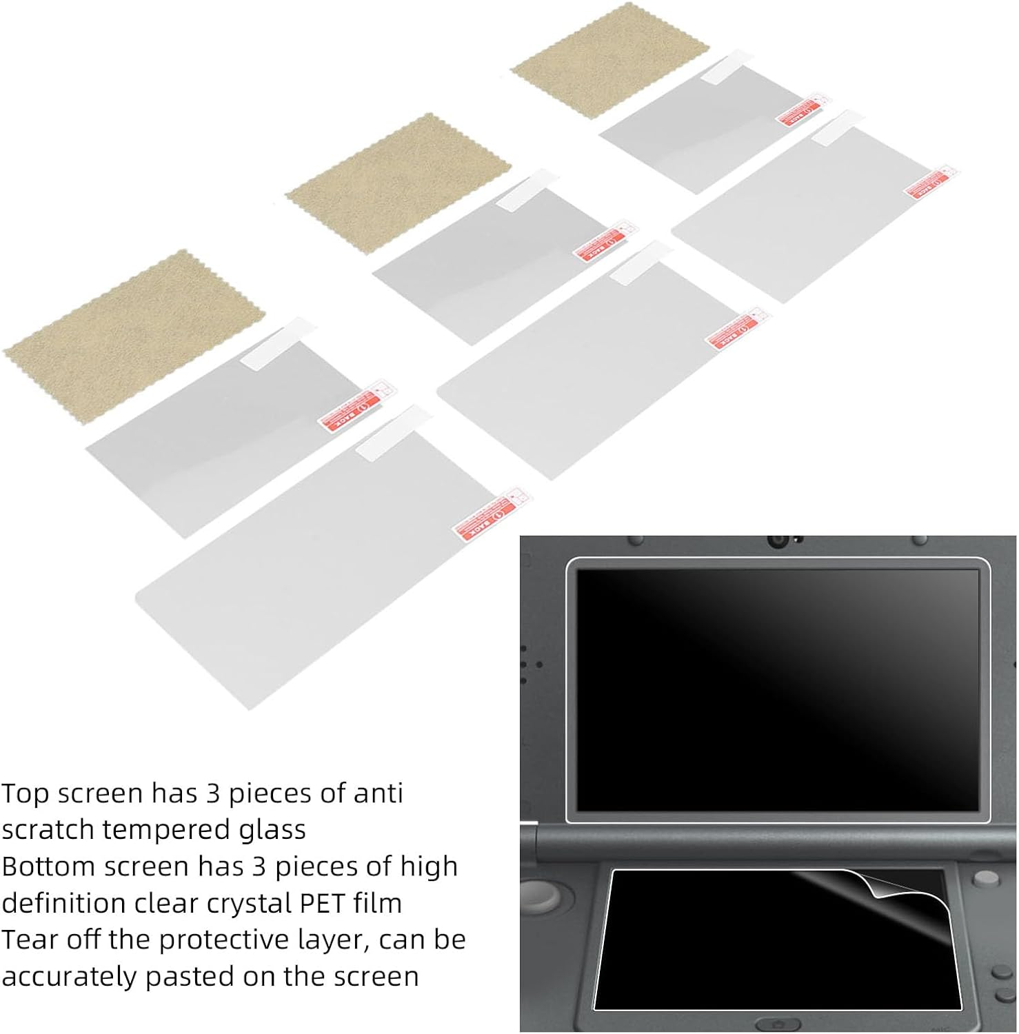 3 Set Screen Protector for New 3DS XL/LL, 9H Hardness PET Film anti Scrach, Ultra Clear anti Blue Light image number 1