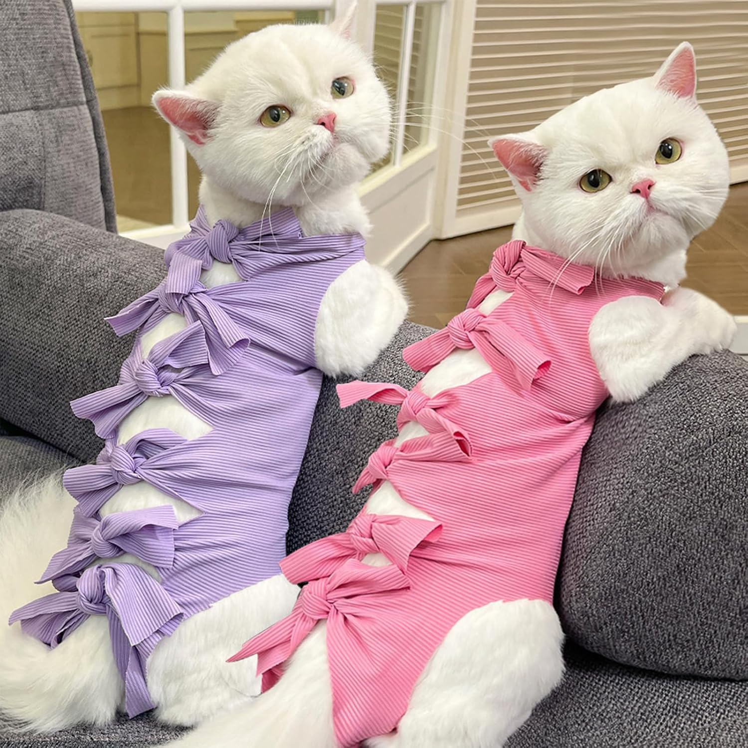 KASESSS 2 Pcs Cat Recovery Suit, Cat Clothes after Surgery, Cat Surgery Recovery Suits, Soft Cat Post Surgery Suit, Cat Onesie anti Licking for Abdominal Wounds Skin Diseases E-Collar Cone Alternative image number 1