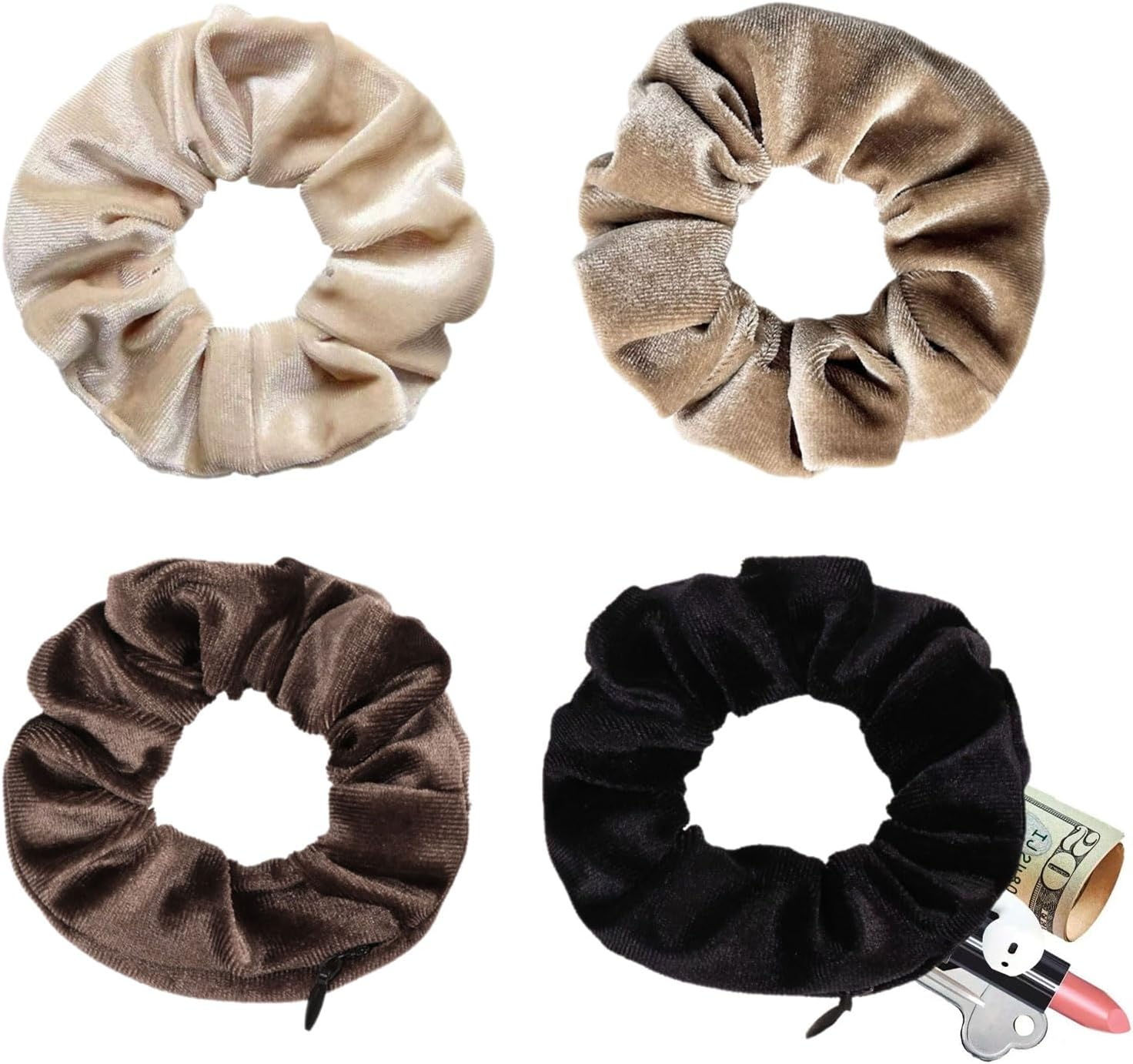 Xanthelle Hair Scrunchie with Zip, Travel Gadget & Holiday Must Have for Women, Velvet Scrunchie with Secret Compartment as Money Hiding Place for Beach & Valuables image number 4