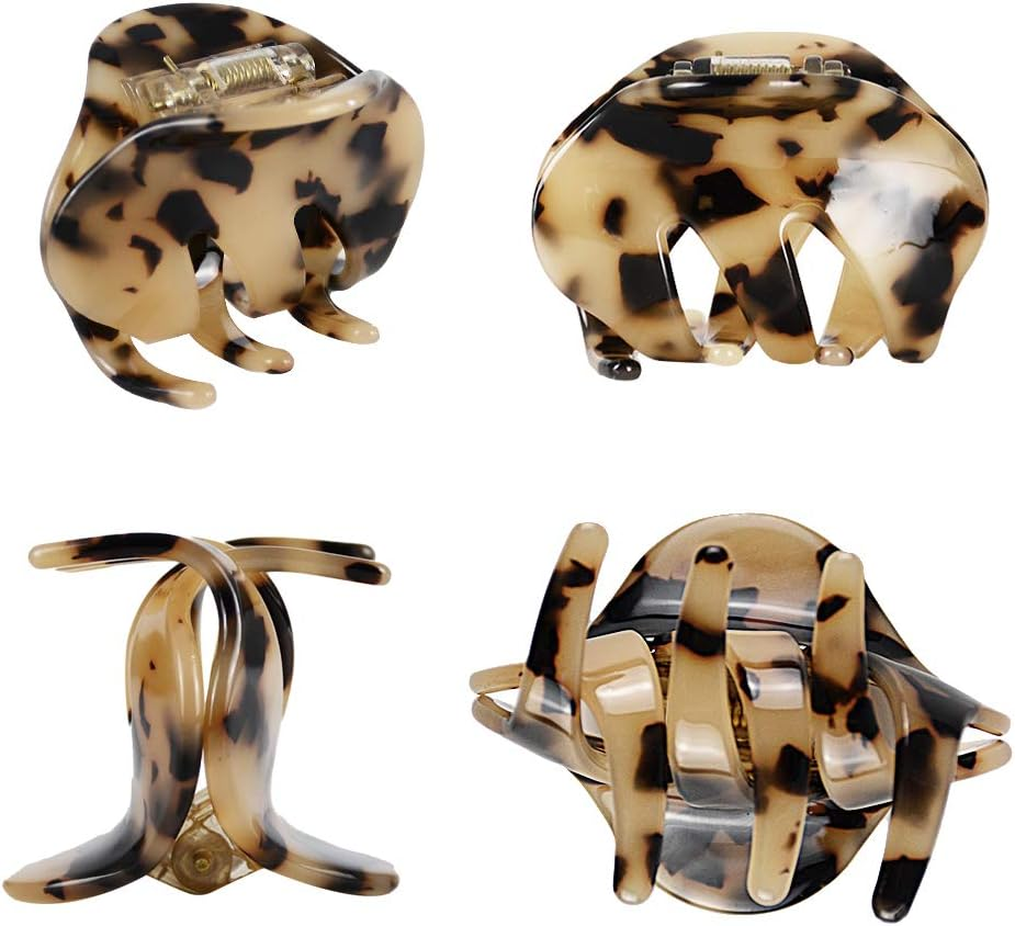 4 Pack 2.1 Inch Hair Claw Clips Tortoise Shell Cellulose Acetate Resin Hair Barrettes Medium French Design Hair Jaw Leopard Print Fashion Hair Styling Accessories for Women Girls