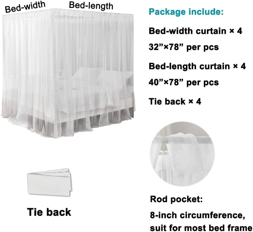WANFASO Princess Chiffon Bed Canopy, Canopy Curtains for Queen Bed Adults, 4 Post Bed Drapes Room Decor(Light Coffee) image number 4
