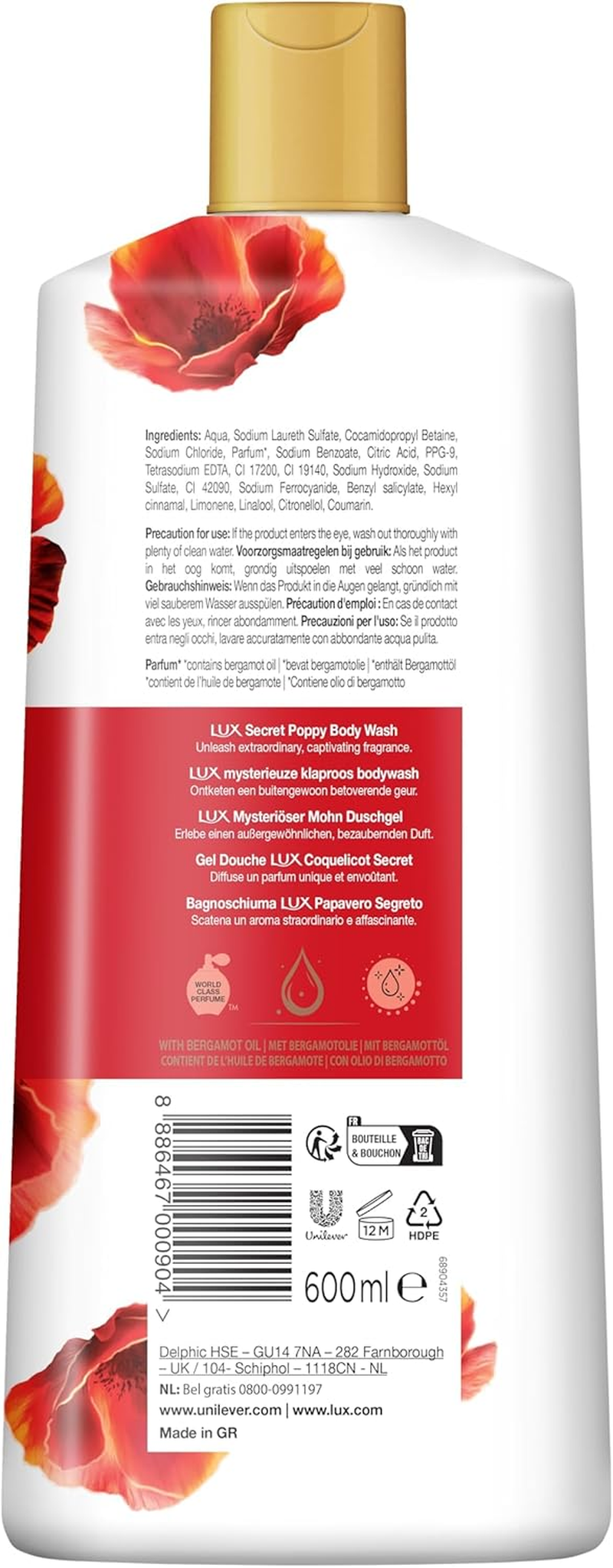 Lux Secret Poppy with Bergamot Oil Body Wash 600 Ml