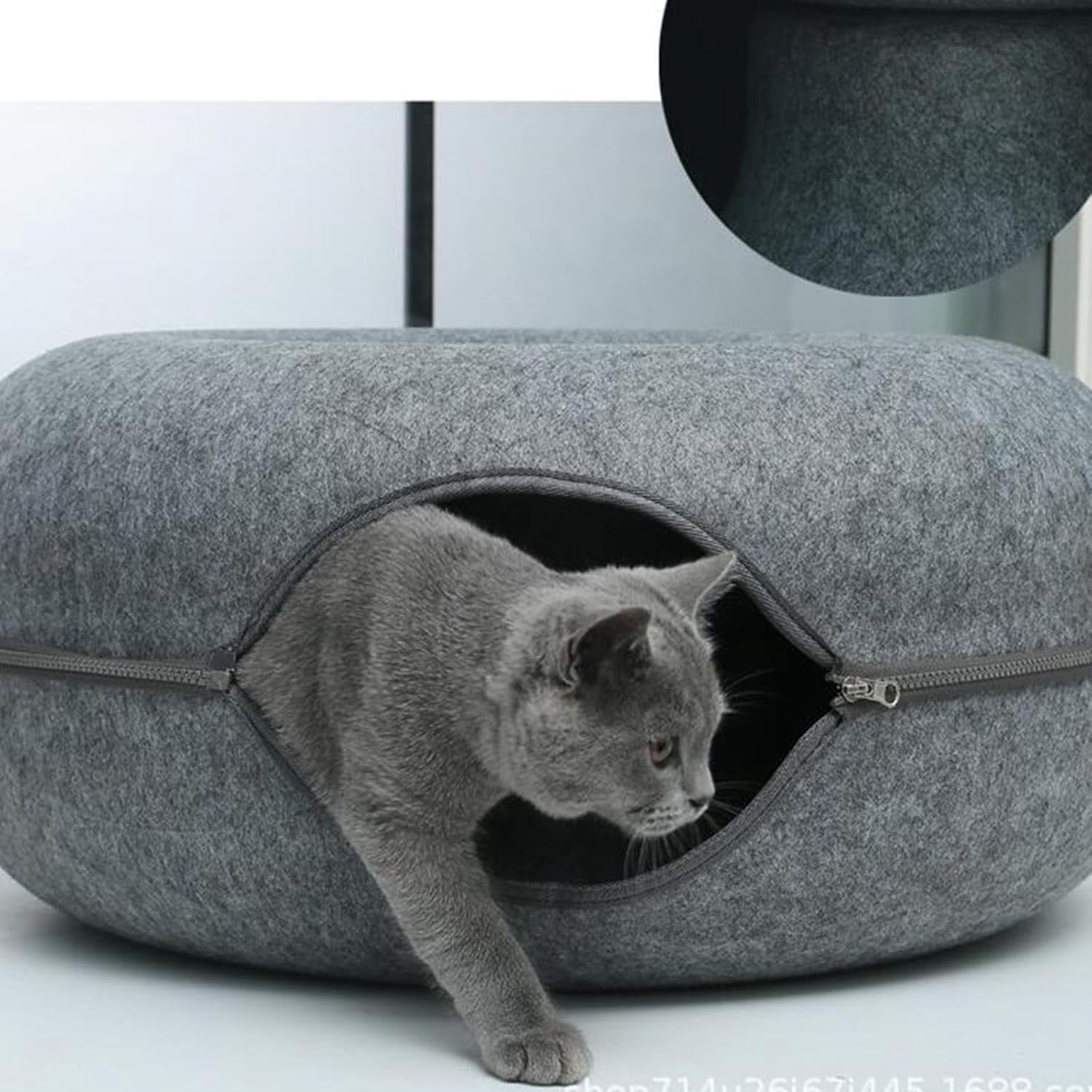 Dickly Cat Tunnel Bed Donut Cat Cave for Multiple Cats Washable Zipper Detachable Universal for All Seasons for Indoor Cats Cat Cave Donut Bed, Dark Blue 50Cm