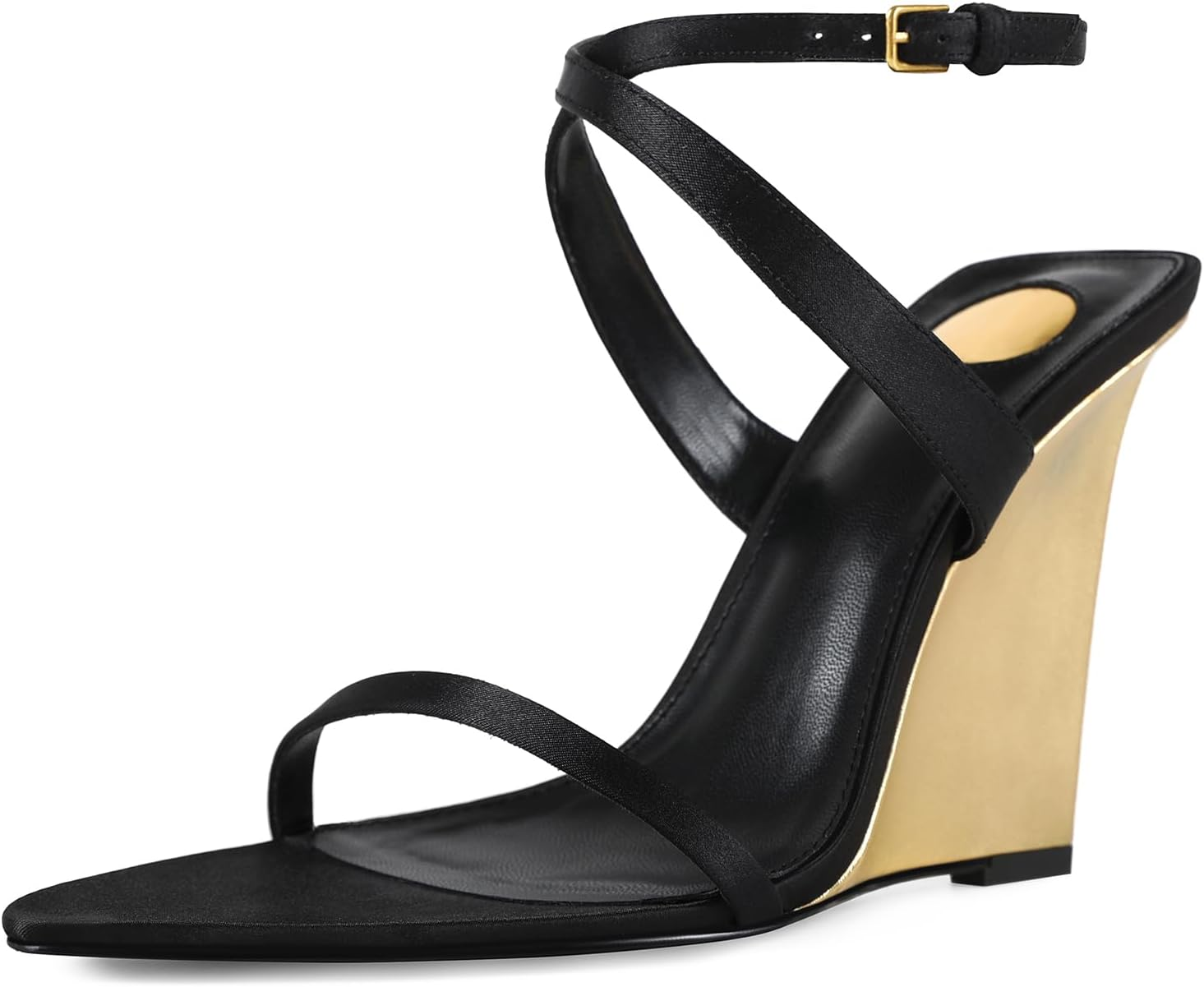 Wedge Sandals for Women Strappy Wedge Heels Pointed Open Toe Heeled Sandals Buckle Ankle Strap Heels Sexy Wedding Dress Shoes