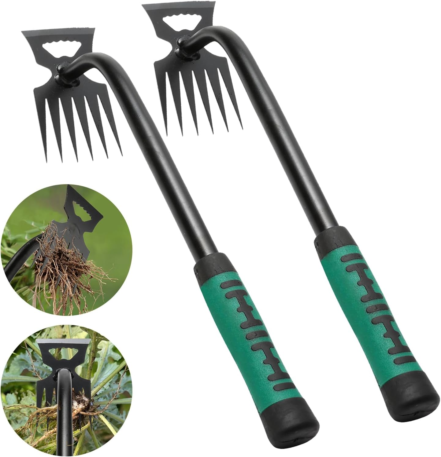 Gardening Hand Weeder Tools, Weeding Artifact Uprooting Weeding Tool, Durable Manganese Steel Hand Weeder Tool, Manual Multifunctional Weeders Gardening Tools for Yard and Garden (6 Tines), 2 Pack