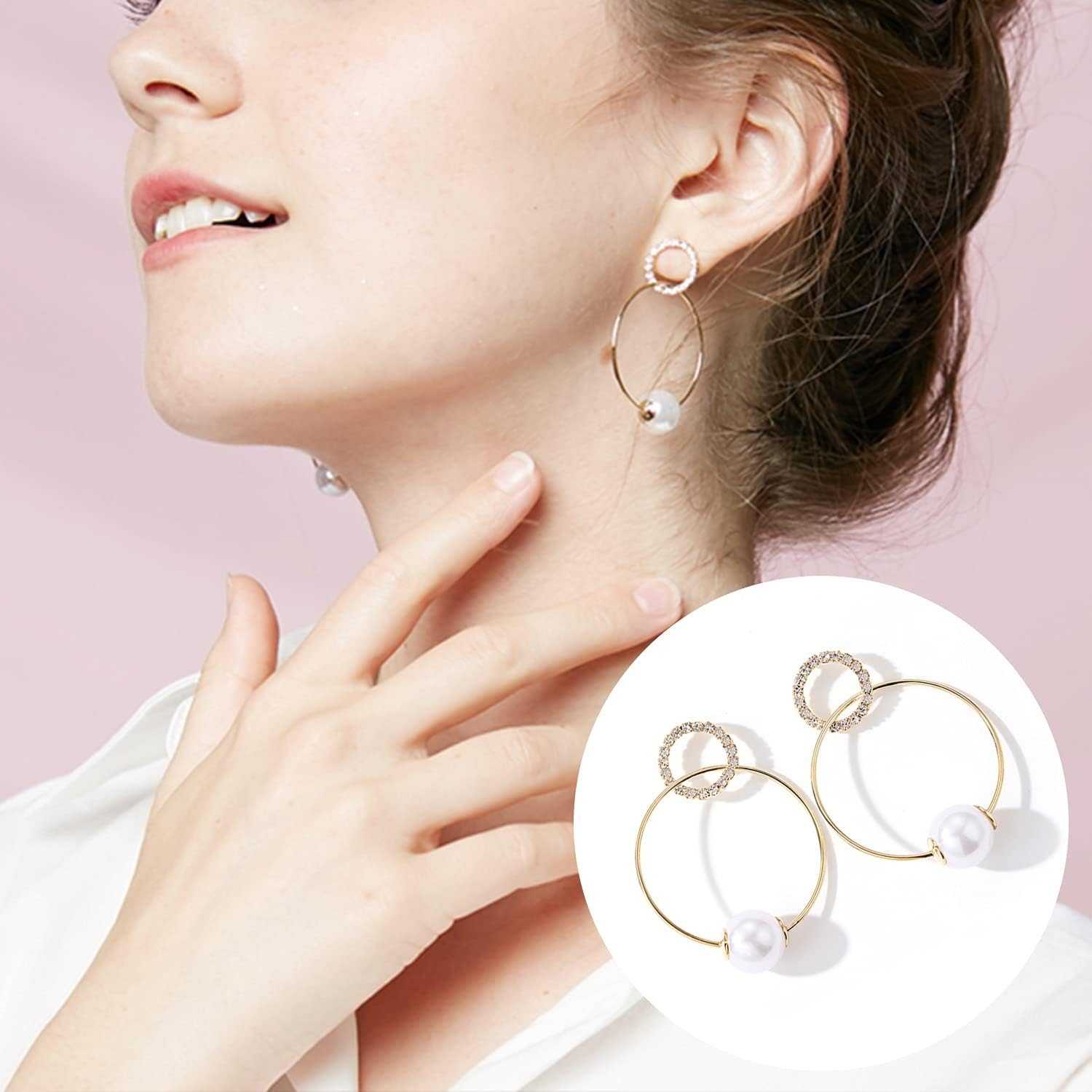 Funcyboo Beading Hoop Earrings Finding round Earring Hoop Open Bezel Pendant Frame for Jewelry Making Earring Bulk DIY Crafts 60PCS 30Mm 35Mm 40Mm - Gold,White image number 6