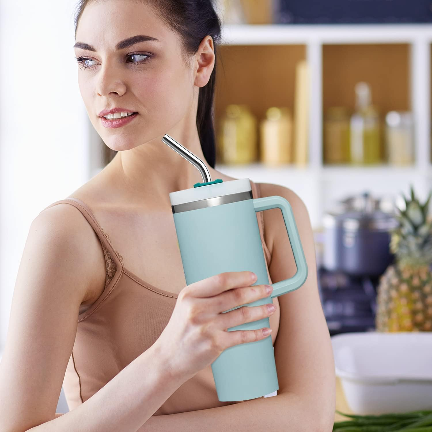 6 Pack Stainless Steel Straw Replacement for Stanley 40 Oz Adventure Travel Tumbler, Reusable Straws with Cleaning Brush Compatible with 40Oz Cup image number 3