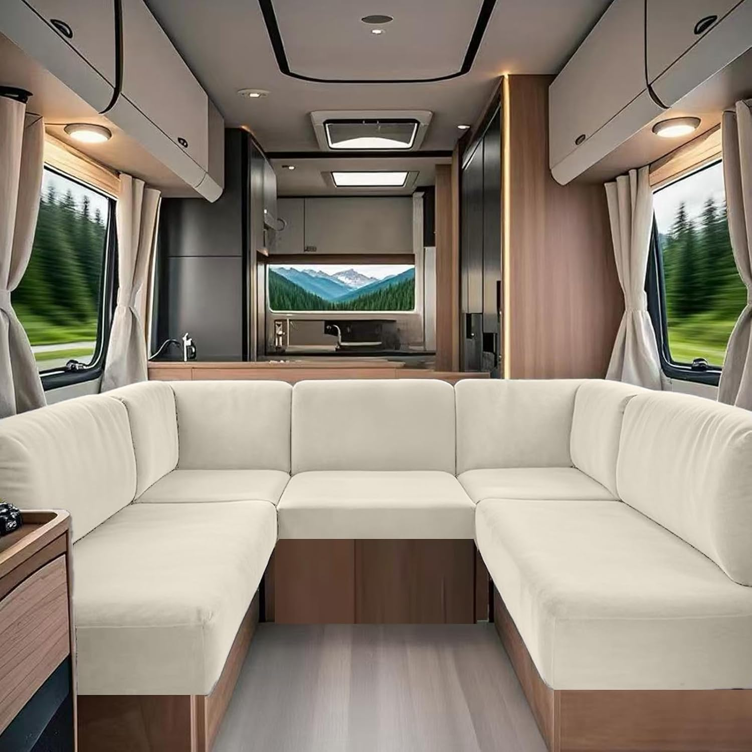 YMEOW Stretchy Caravan Cushion Covers, Washable Non-Slip RV Dinette Bench Covers with 2 Fastening Straps,Cover Protector for Camper Sofa Seats&Backrest (Dark Grey,3 Seater)