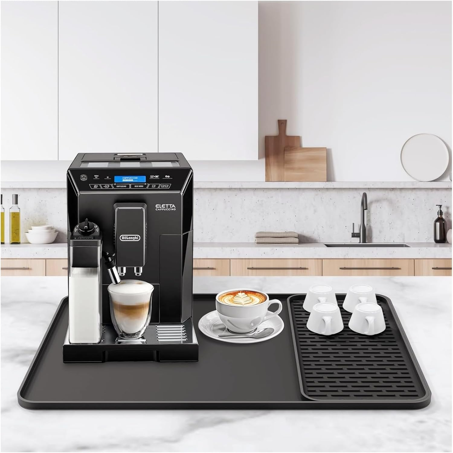 Silicone Coffee Mat with Detachable Dish Drying Mat for Kitchen Countertops, Coffee Bar, Accessories Fit under Coffee Maker Machine Coffee Pot Espresso Machine Dish Rack (Black, A) image number 5