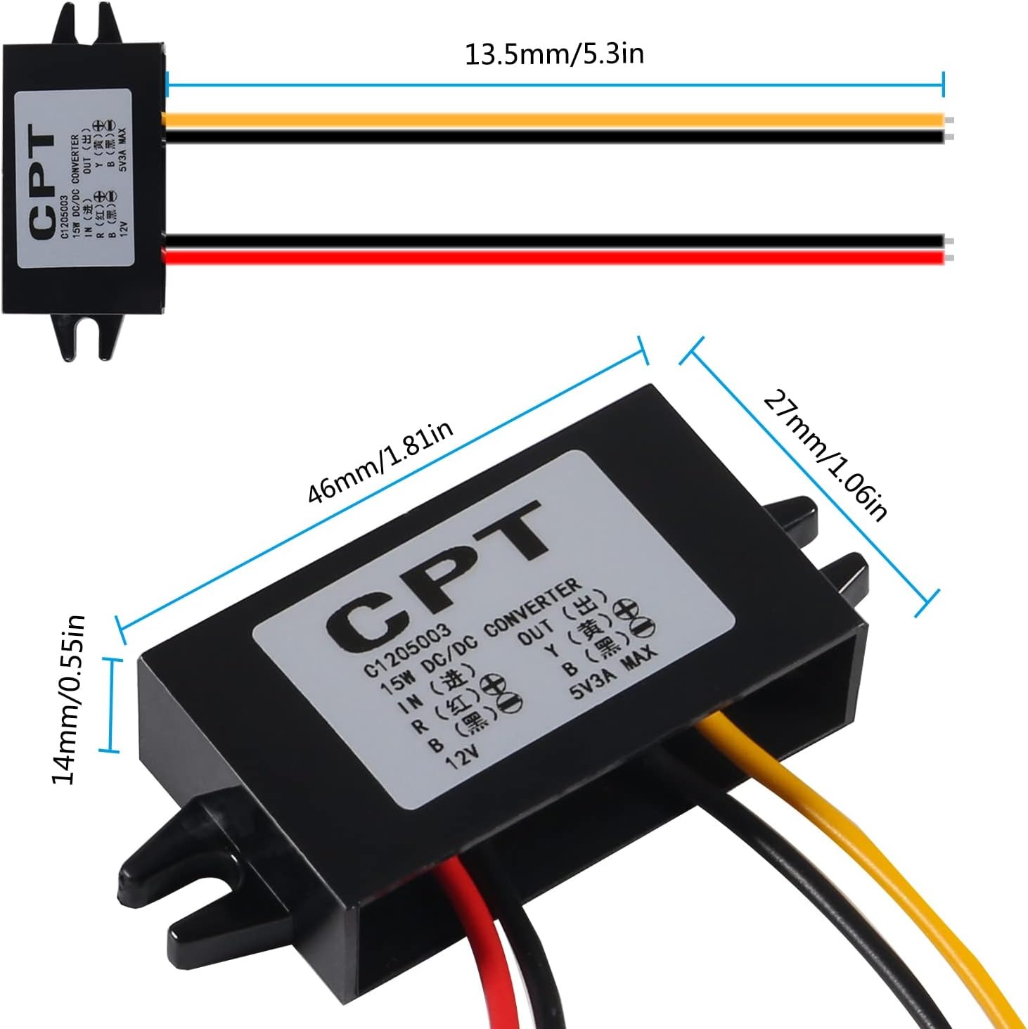 DIANN 12V to 5V 3A 15W Buck Converter Module - DC to DC Regulator Car Power Converter with Wire Interface image number 3