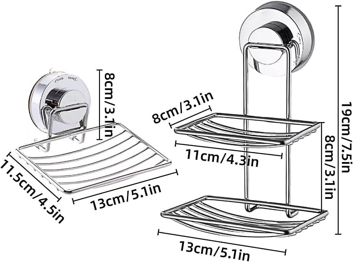 AIMALL Stainless Steel Shower Soap Holder with Suction Cup Wall Mounted Bathroom Rack Basket No-Drill Quick Drain Single or Double Layer Storage 5.1X4.5X3.1 Inch image number 1