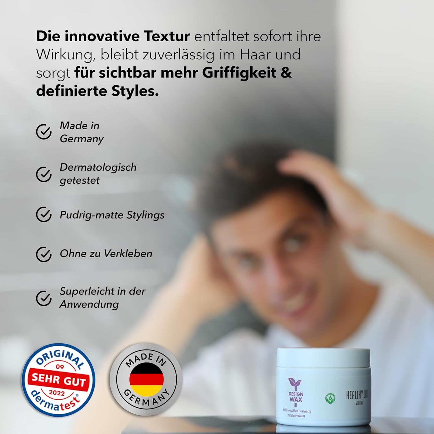 HEALTHY.LIFE VIENNA Mat Modeler Hair Wax for Men/Women - Strong Styling Matte Hair Wax, Hair Shaping, Natural Wax for Beautiful Hair, 50 Ml image number 6