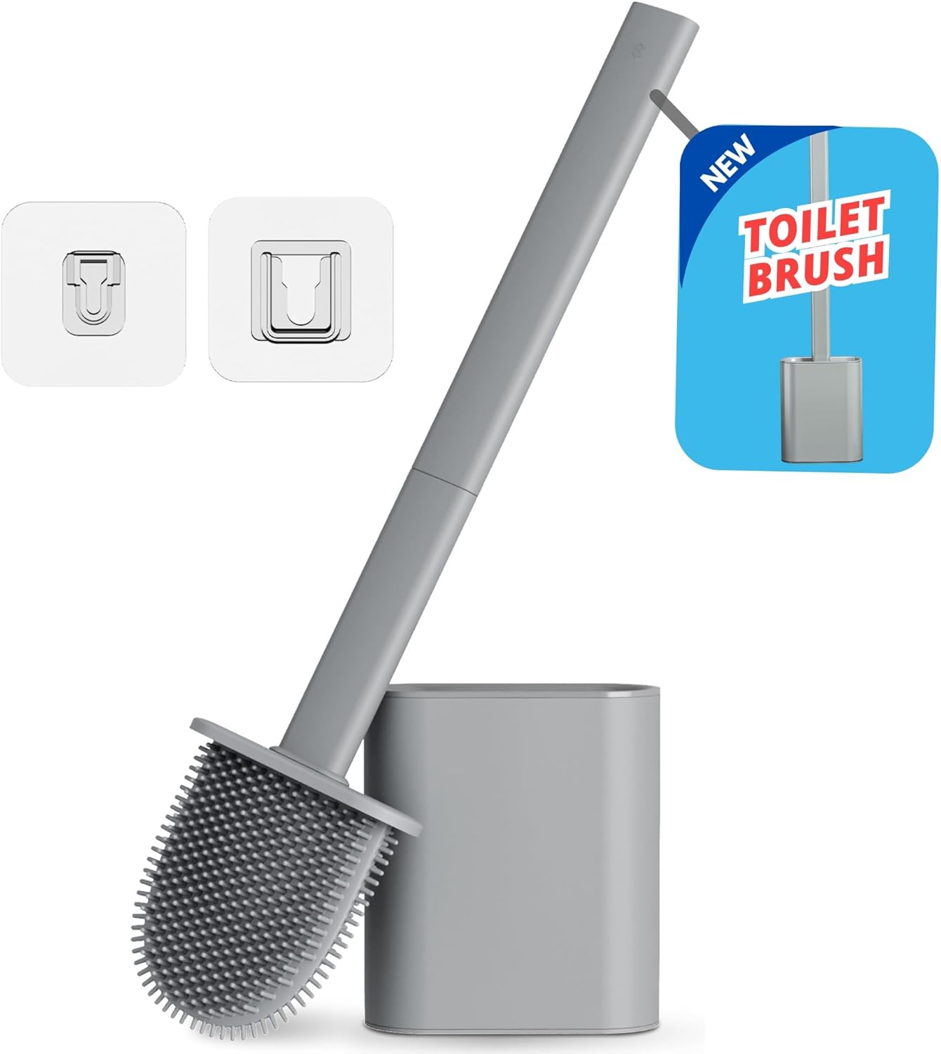 Toilet Brush and Holder Set, Silicone Toilet Brush with TPR Bristles, Wall Mounted and Standing, Pearl Grey Toilet Brush, for Bathroom (1Pc Pearl Grey) image number 4