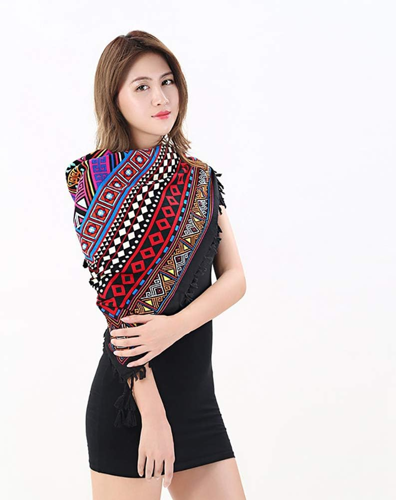 Uainhrt Women Tassel Scarf Cotton 43"&times;43" Large Square Shawl and Wraps,Versatile Gift Fringe Boho Shawl image number 6