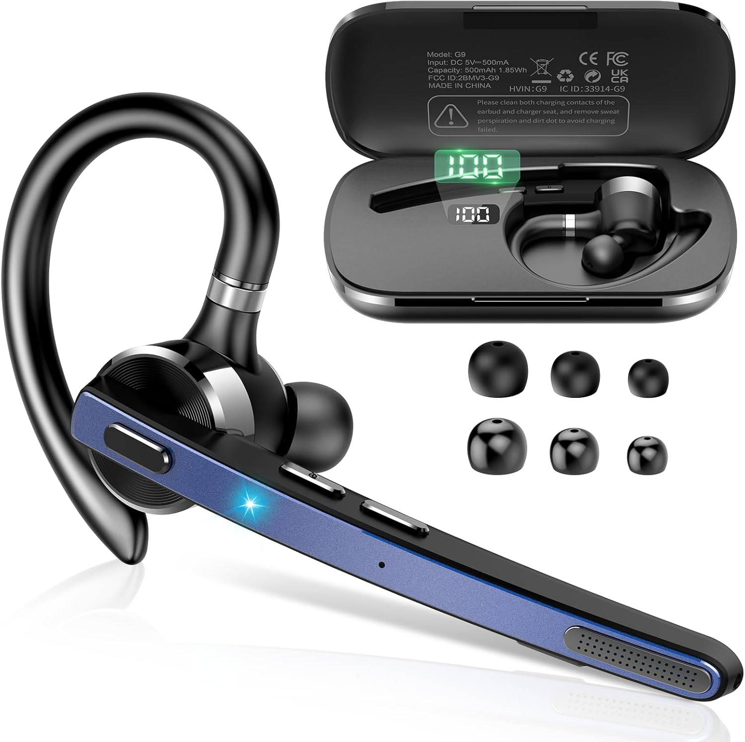 Bluetooth Headset V5.3, Wireless Hands-Free Phone with CVC 8.0/ENC Dual Mic, APTX, Mute Two Device Connection Headset Mobile Phone, 90 Hours Playtime Bluetooth Earphones with Charging Box for Business