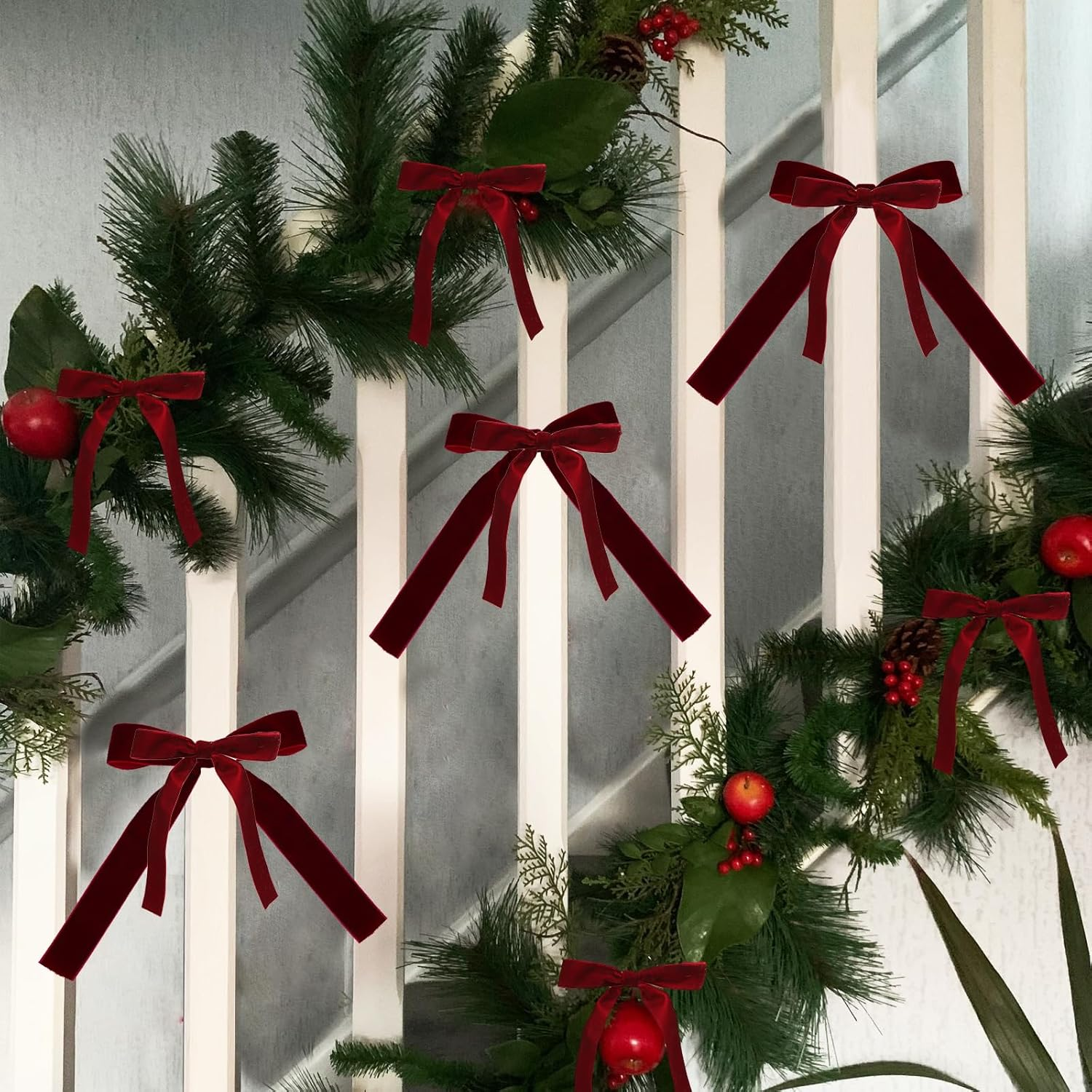 12 Pcs Wine Red Velvet Bows with Twist Ties for Christmas Tree Decorations Christmas Decorative Bows Christmas Bow Christmas Bows Decorative Xmas Decor Wreath Ornament - Red image number 2