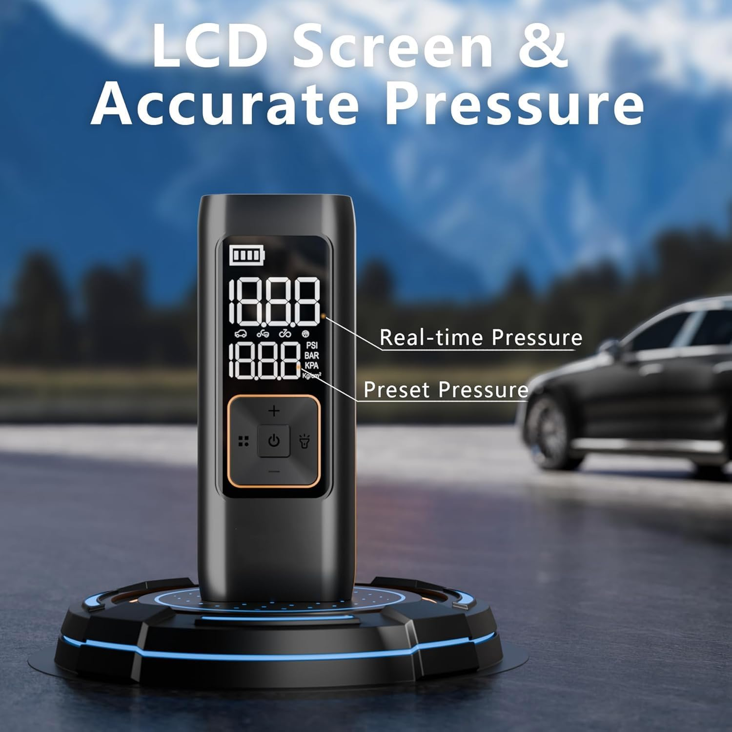 Tyre Inflator Portable Air Compressor, DC 12V Electric Tyre Pump with Digital Pressure Gauge & LED Light, 150PSI Air Pump with Auto Shut off for Cars, Motorcycles, Bikes, Bicycles, Balls image number 2