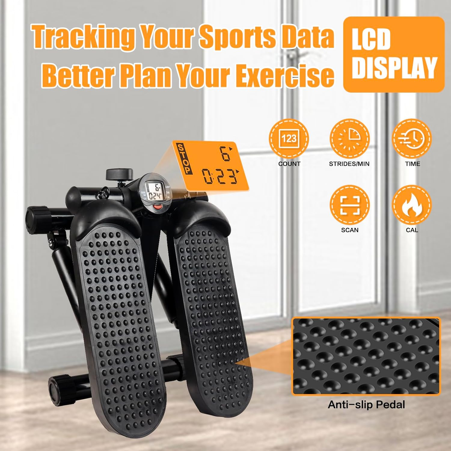 Steppers for Exercise, Stair Stepper with Resistance Bands, Mini Stepper with 300LBS Loading Capacity, Hydraulic Fitness Stepper with LCD Monitor image number 1