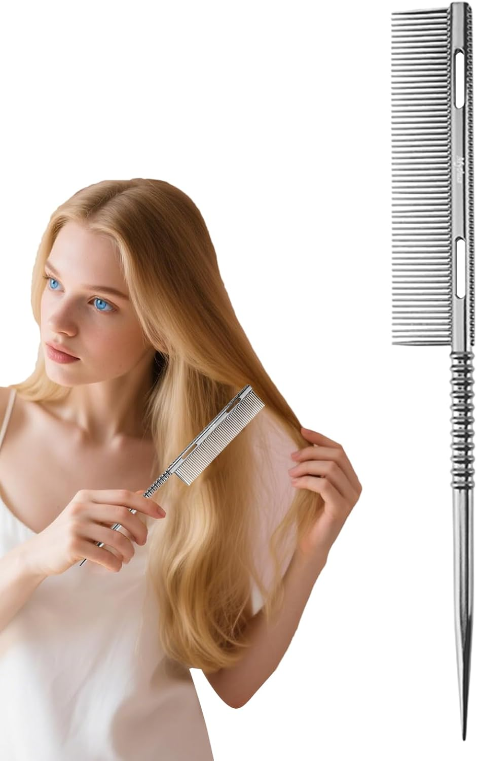 Tail Comb | Fine Tooth Parting Tip Hair Brush | Detangling Styling Tool Lightweight Ergonomic Salon Styling Tool for Mom Girlfriend - Rose Gold image number 5