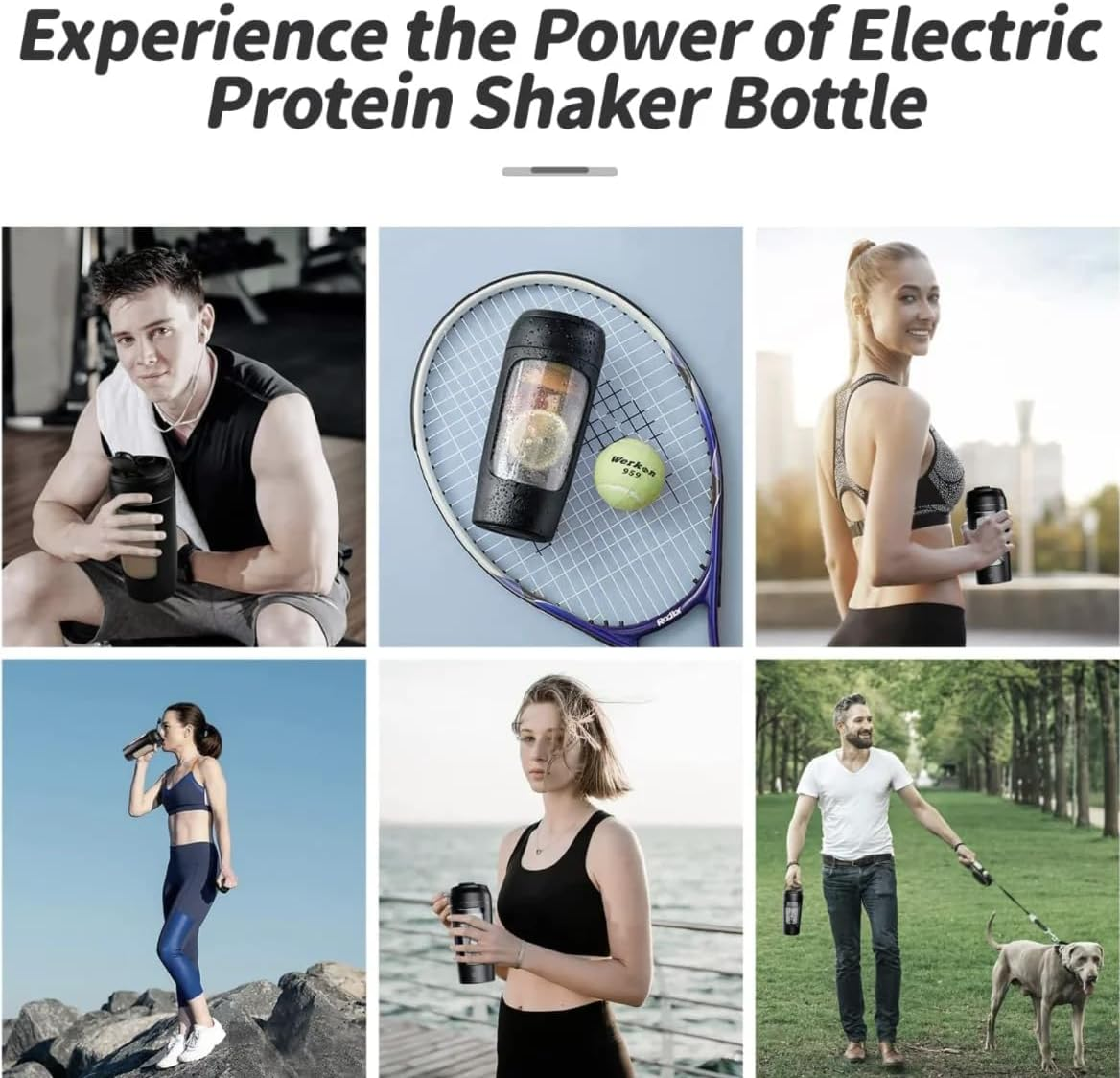 Electric Protein Shaker Bottle, 650ML Portable Blender Bottles, BPA Free, USB Rechargeable Shaker Bottles for Protein Mixes, Made with Tritan（Black） - Black image number 6