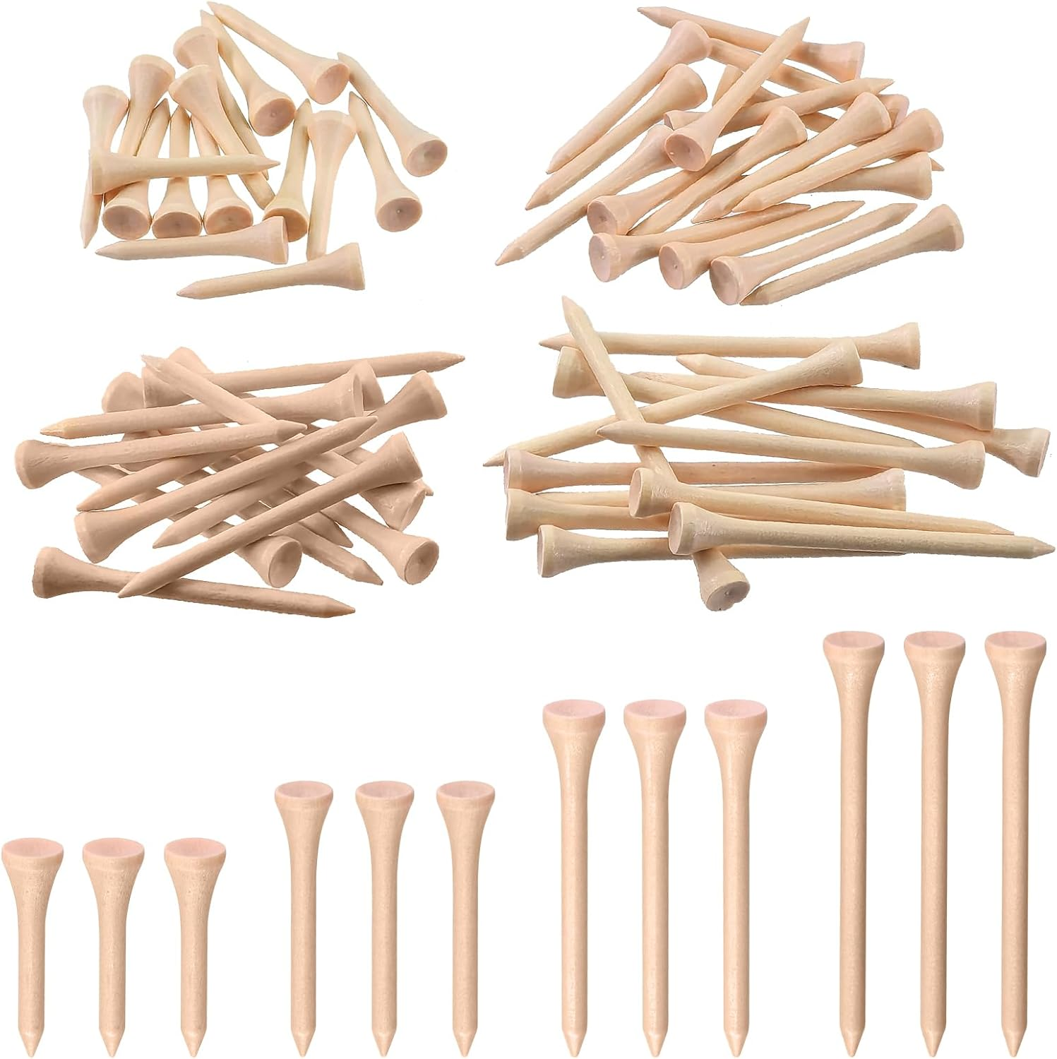180Pcs 4 Sizes Golf Tees Assortment Kit Durable Bamboo Tees Wooden Golf Tees Less Friction Wood Tees Reduce Friction Side Spin for Golf Training Golfer Professional