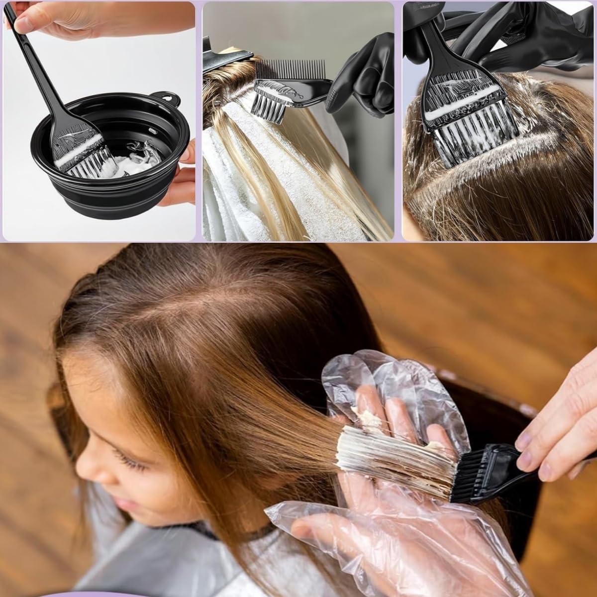 Set 7 Hair Dye Brush Kit,Professional Salon Hair Coloring Dying Set with Dye Brush,Diy Salon Bleaching Tools,Hair Dye Brush, Color Bowl, Clips, Earmuffs