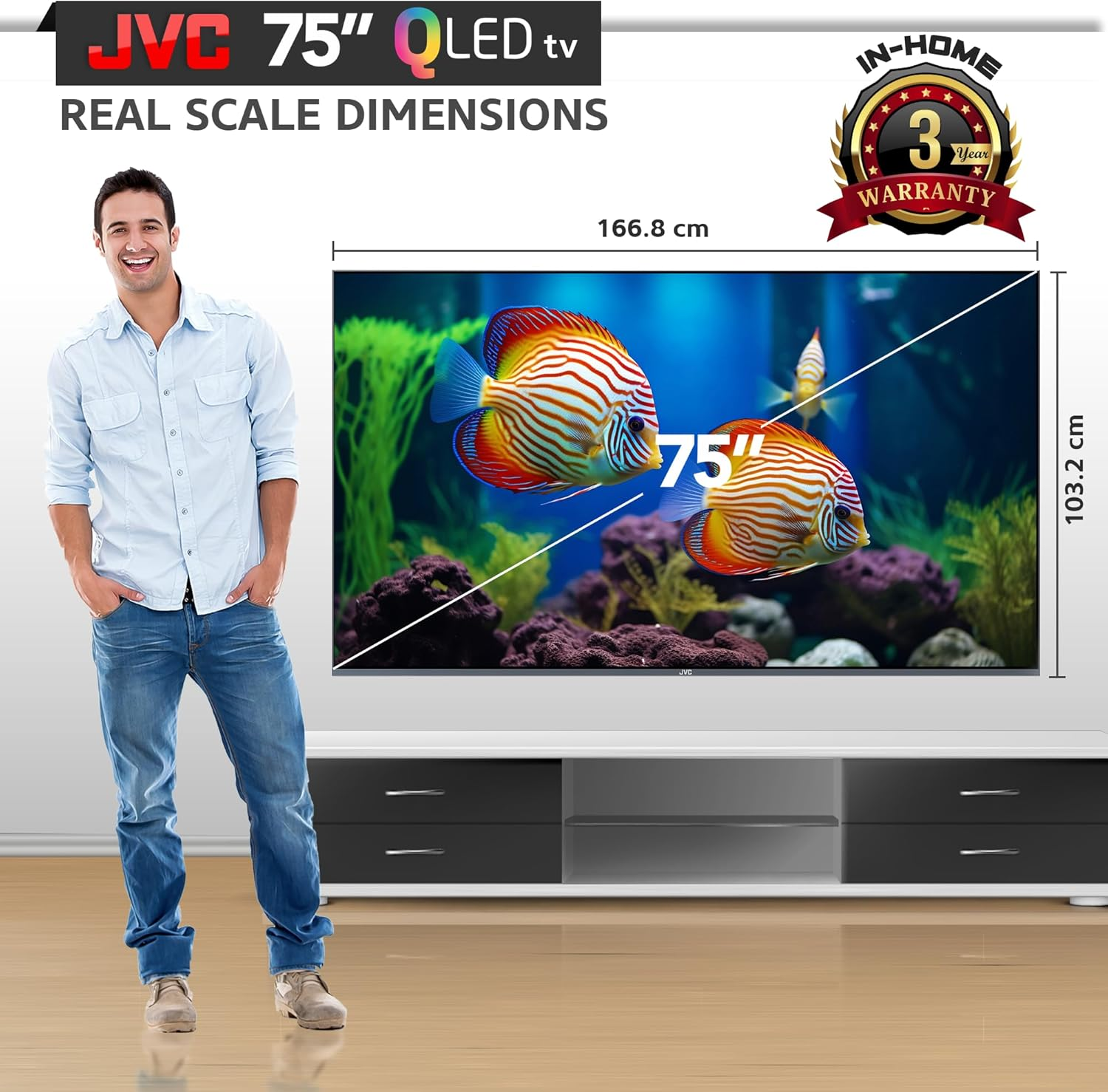 JVC 75 Inch UHD 4K QLED Android TV | Dolby Vision & Atmos | Ultra-Thin Bezels | Google Play Store & Chromecast Built-In | MEMC Tech | Netflix, Youtube, + More | Metal Frame | AV-JQ757115A image number 1