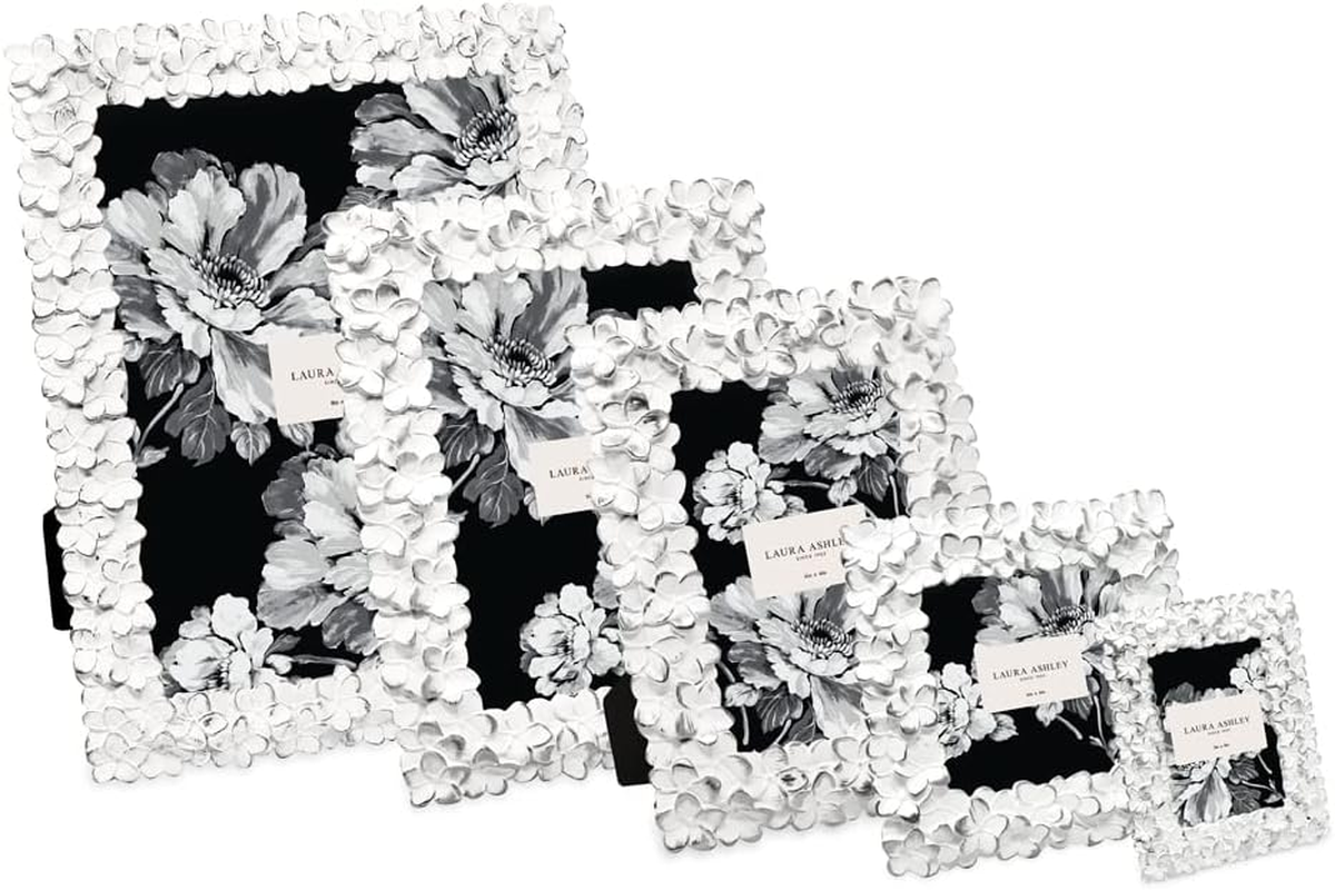 Laura Ashley 4X6 White & Silver Flower Textured Hand-Crafted Resin Picture Frame W/Easel & Hook for Tabletop & Wall Display, Decorative Floral Design Home D&eacute;cor, Photo Gallery, Art (4X6, White/Silver) image number 7