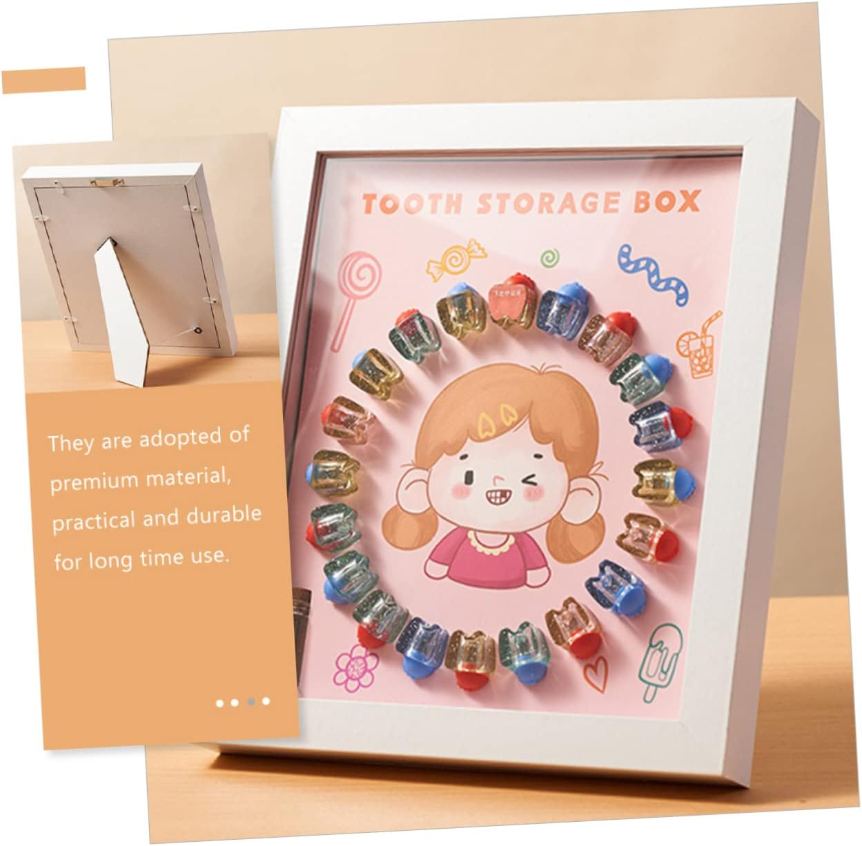 Baby Tooth Keepsake Box Tooth Container for Kids with White Frame Storage Case for Boys and Girls image number 6